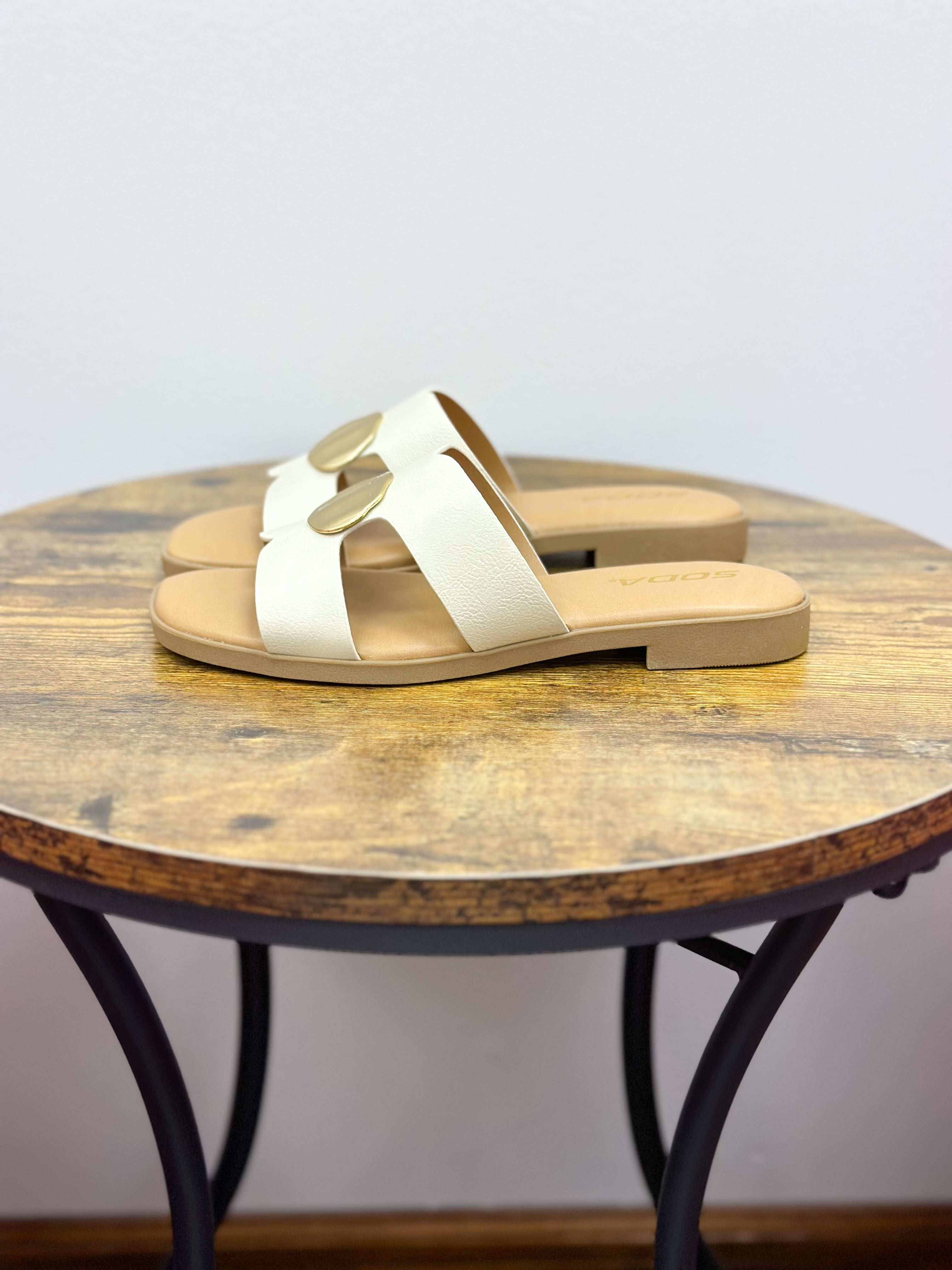 Cream With Gold Circle Pendant Sandals
