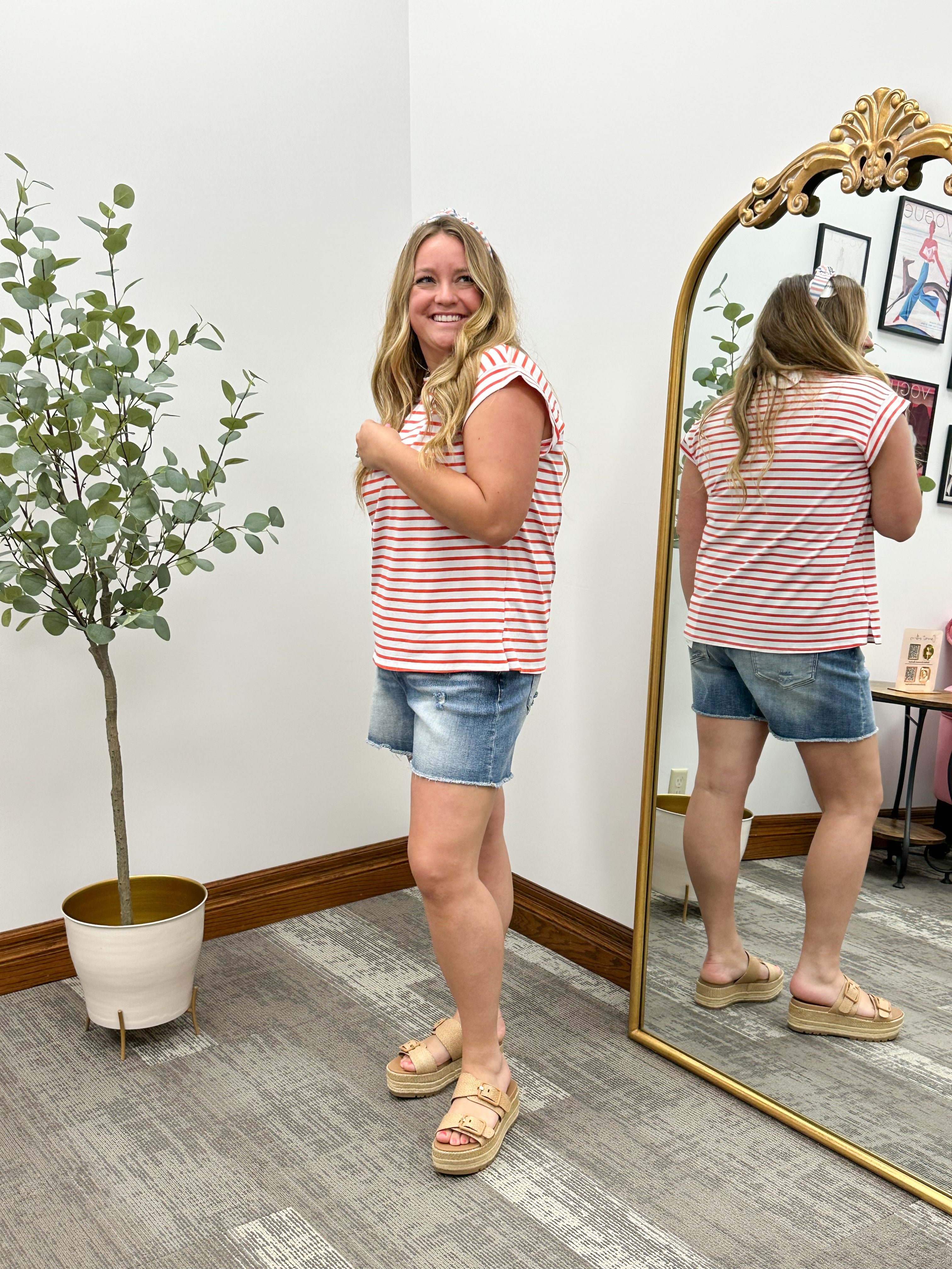 Sam Red Striped Muscle Tee