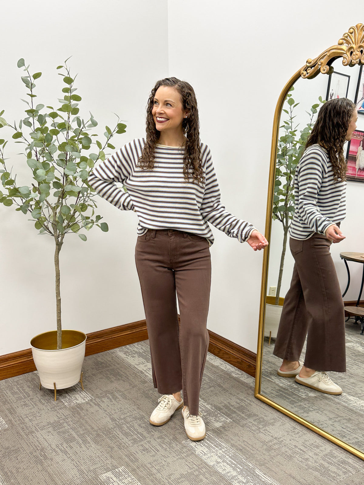 Blue, Brown, & Cream Striped Knit Sweater