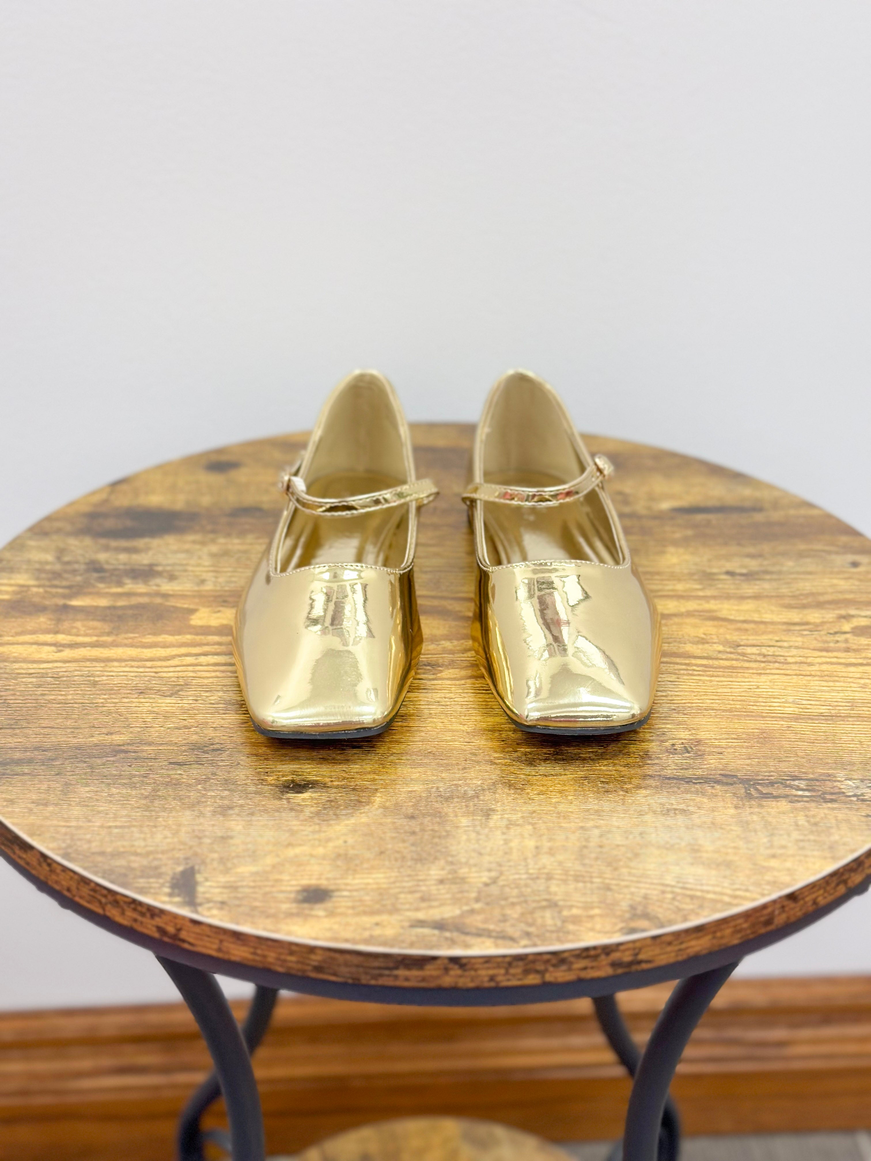 Gold Square Toe Ballet Flats