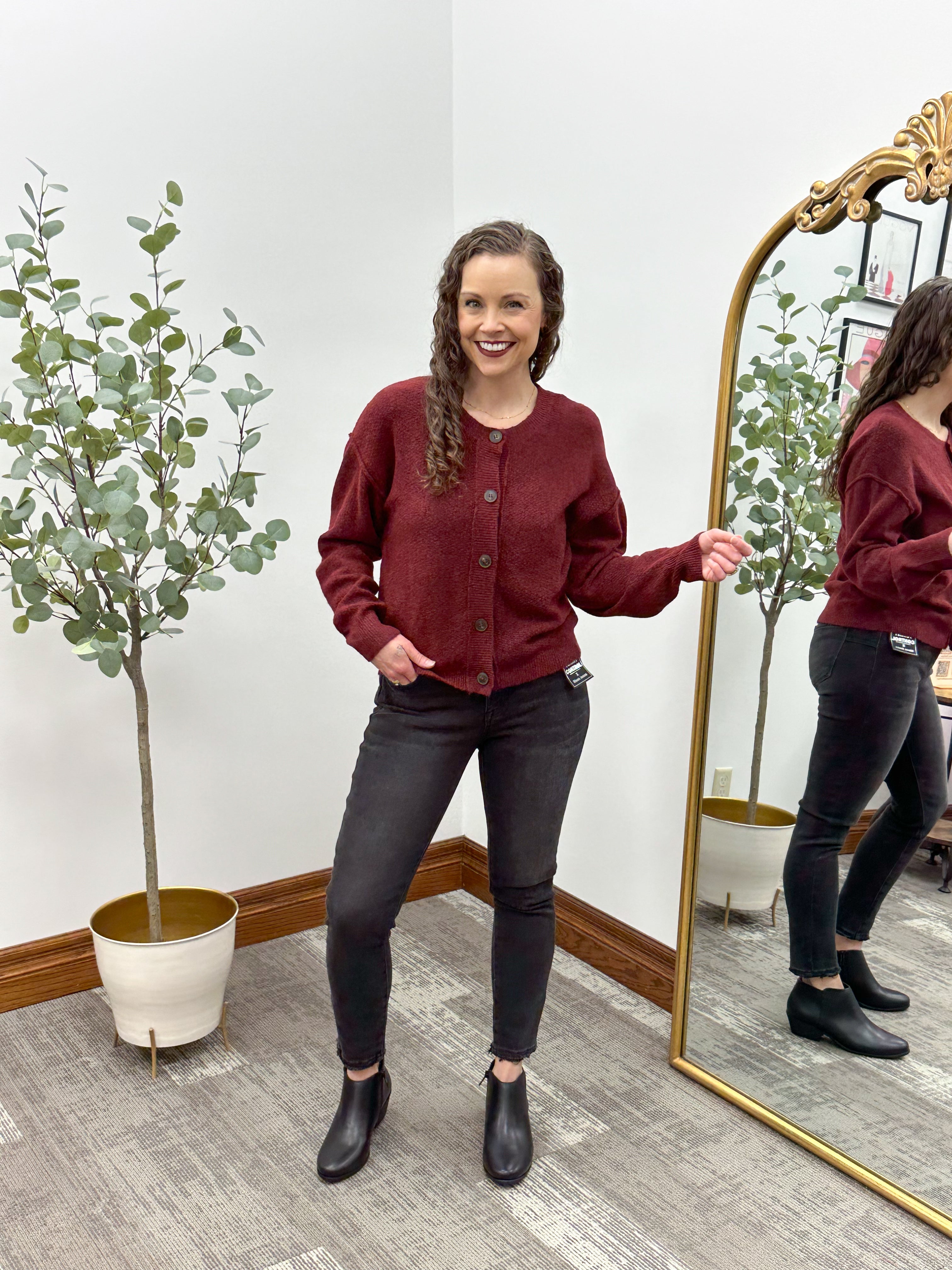 Waffle Knit Button Cardigan