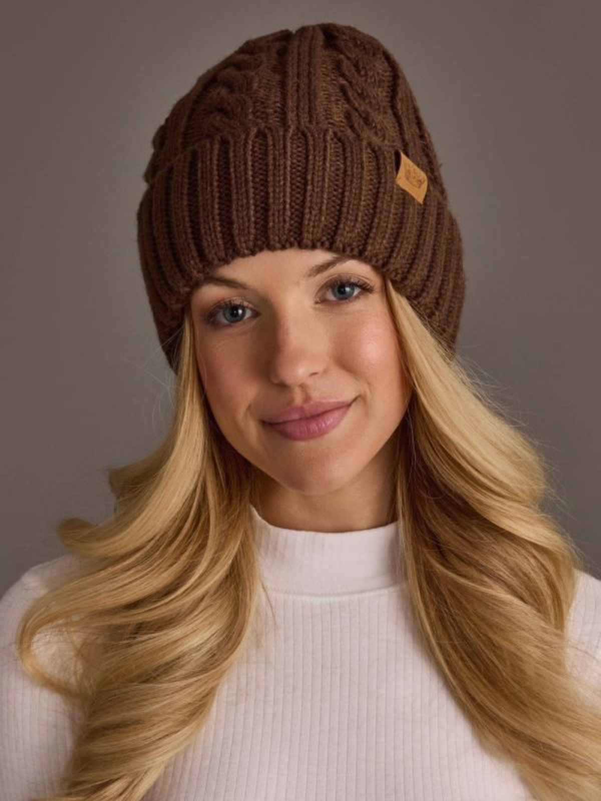 Brown Cable Knit Beanie