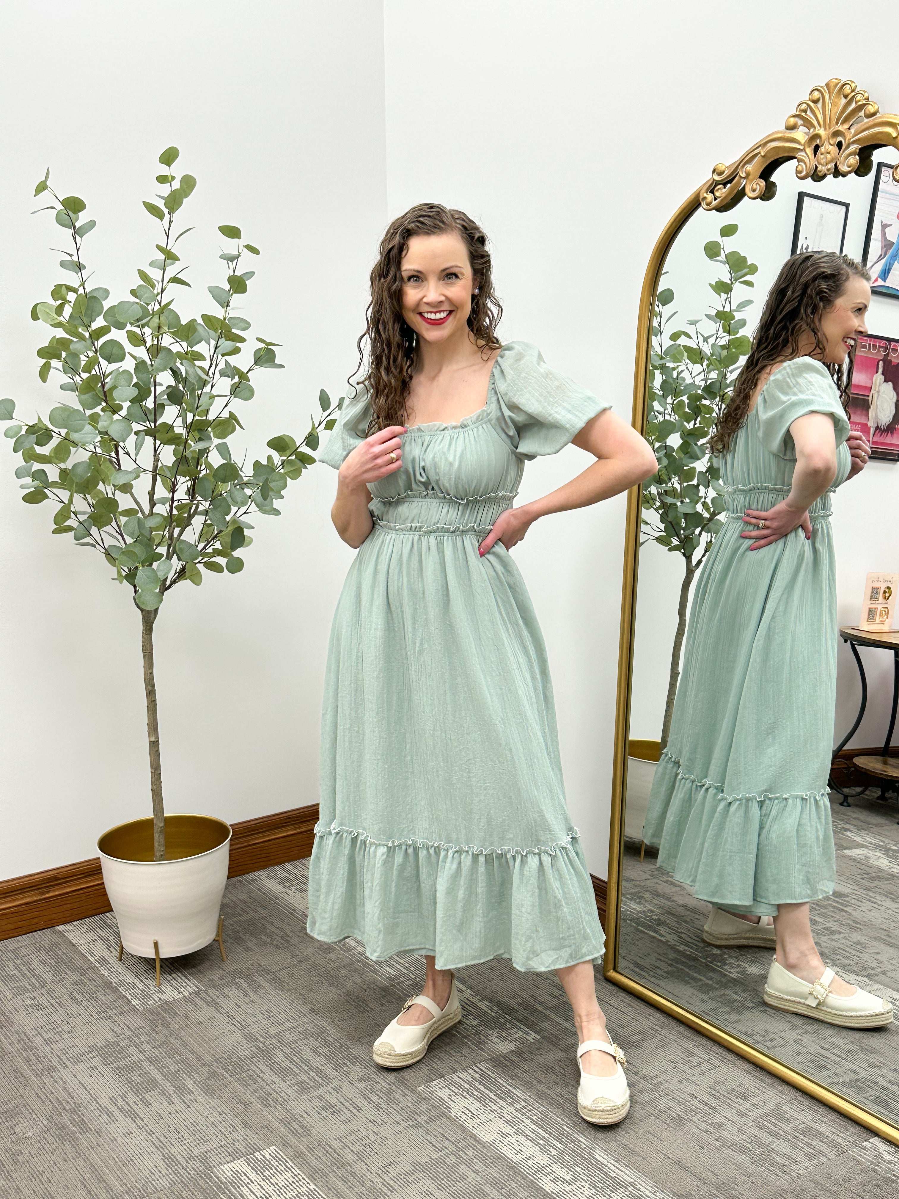 Olivia Sage Puff Sleeve Maxi Dress