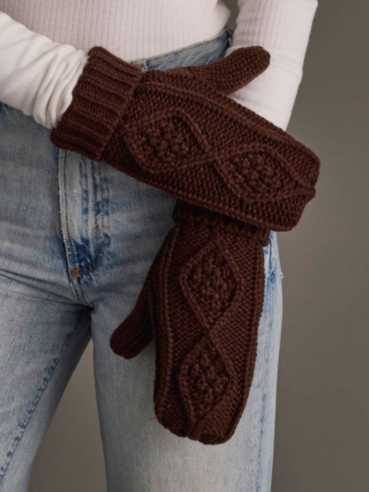 Brown Cable Knit Mittens