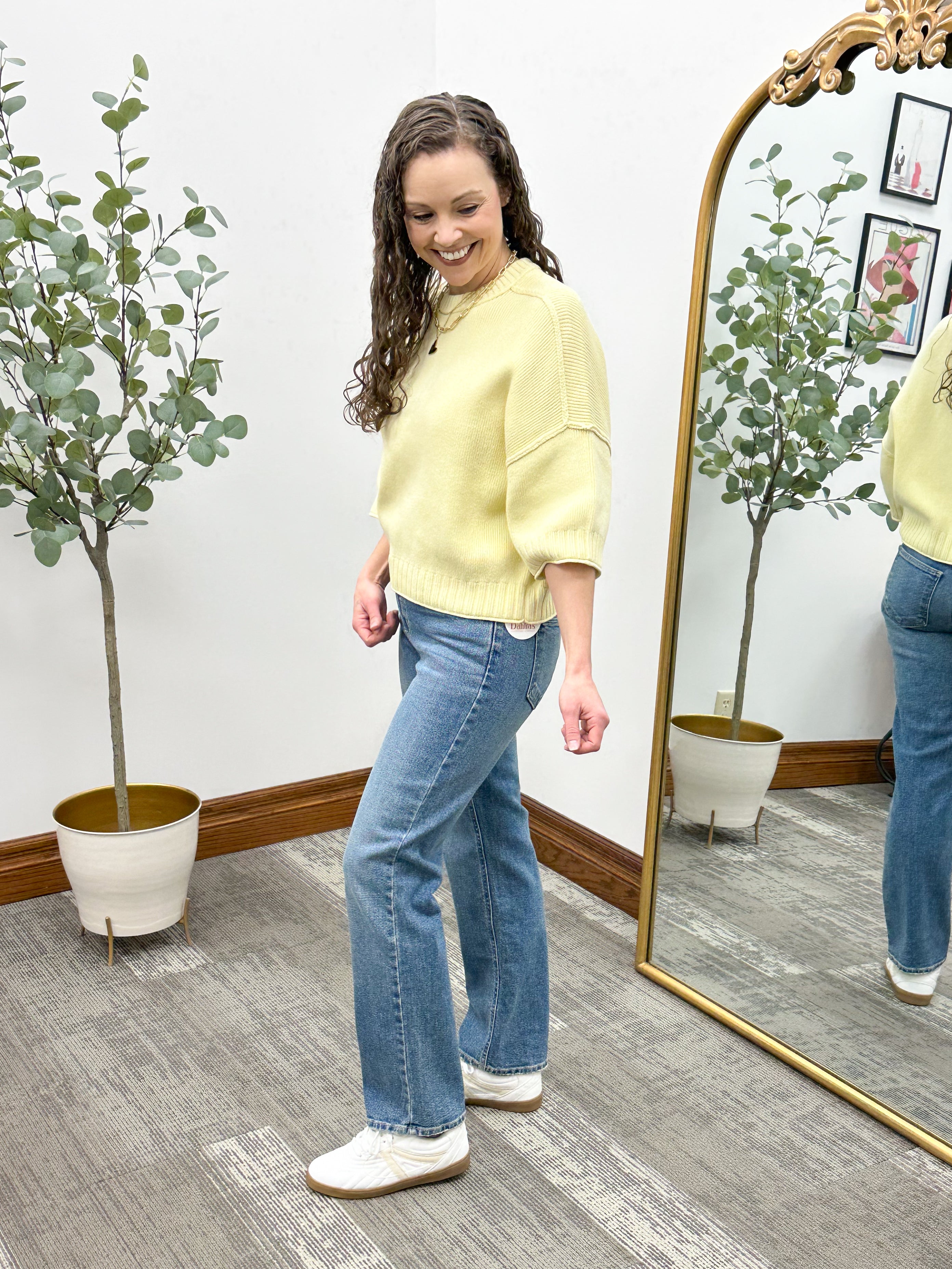 Yellow 3/4 Sleeve Sweater