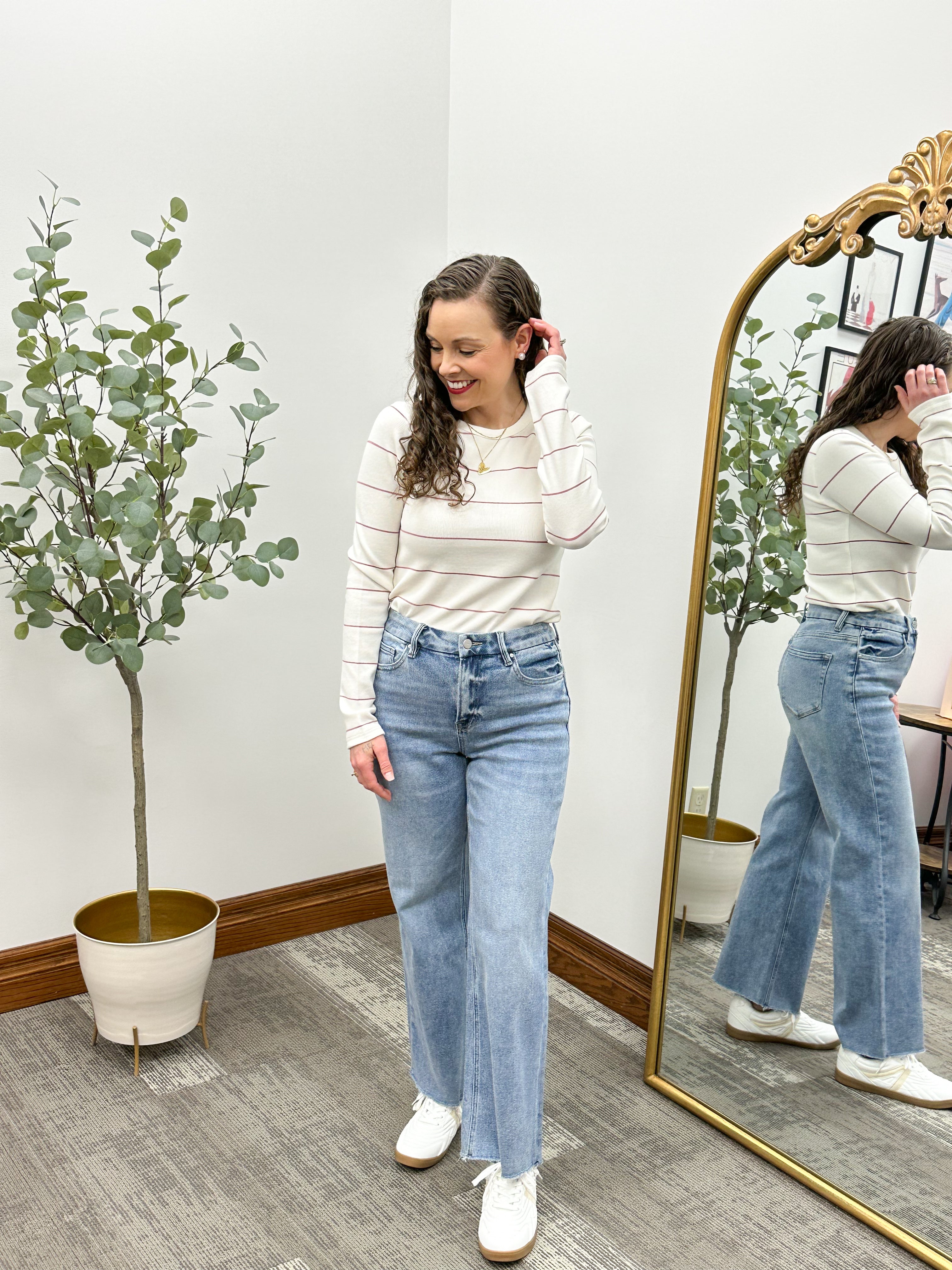 Striped Long Sleeve Ribbed Top