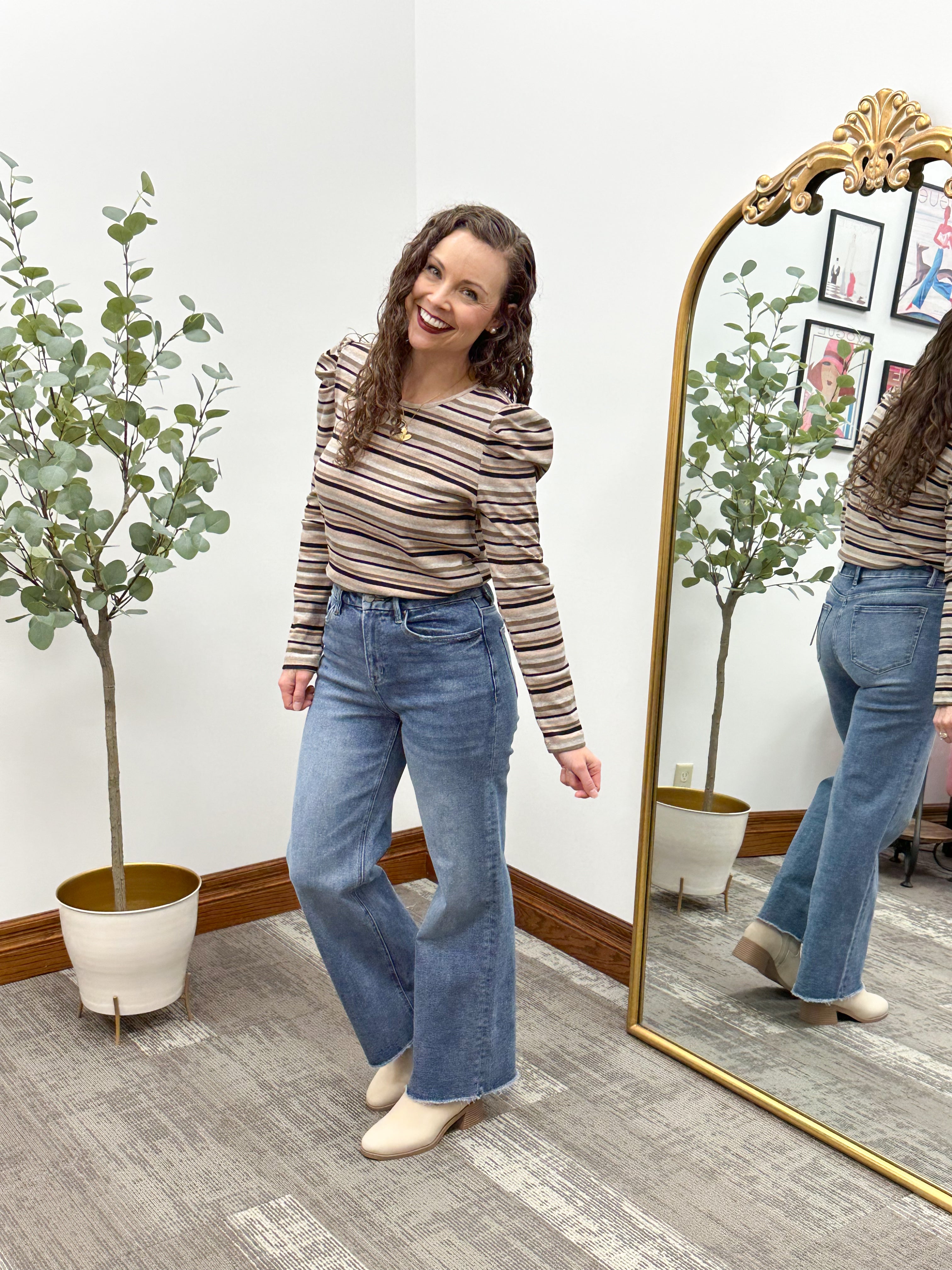 Striped Puff Long Sleeve Top