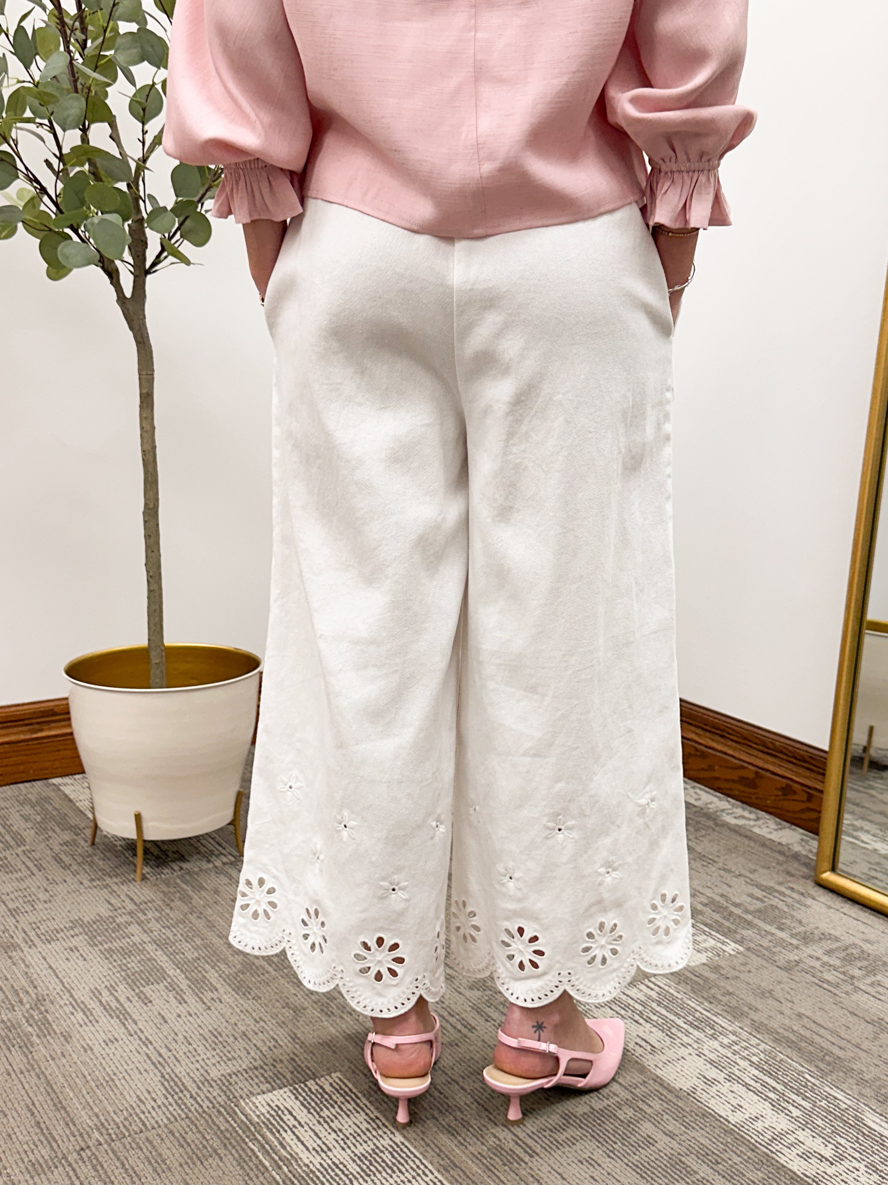 White Wide Leg Culotte Pants