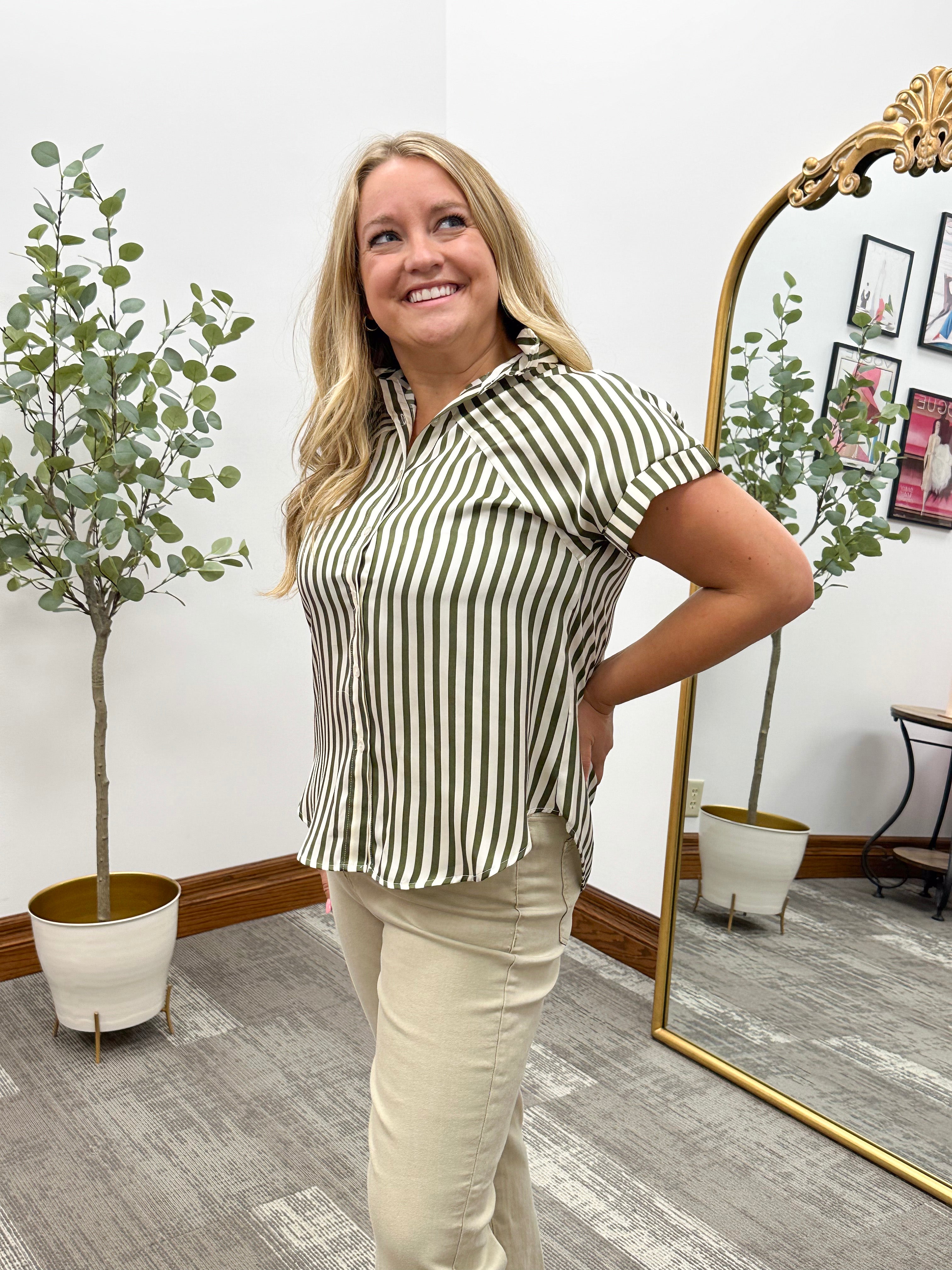 Fiona Cream+Olive Striped Top