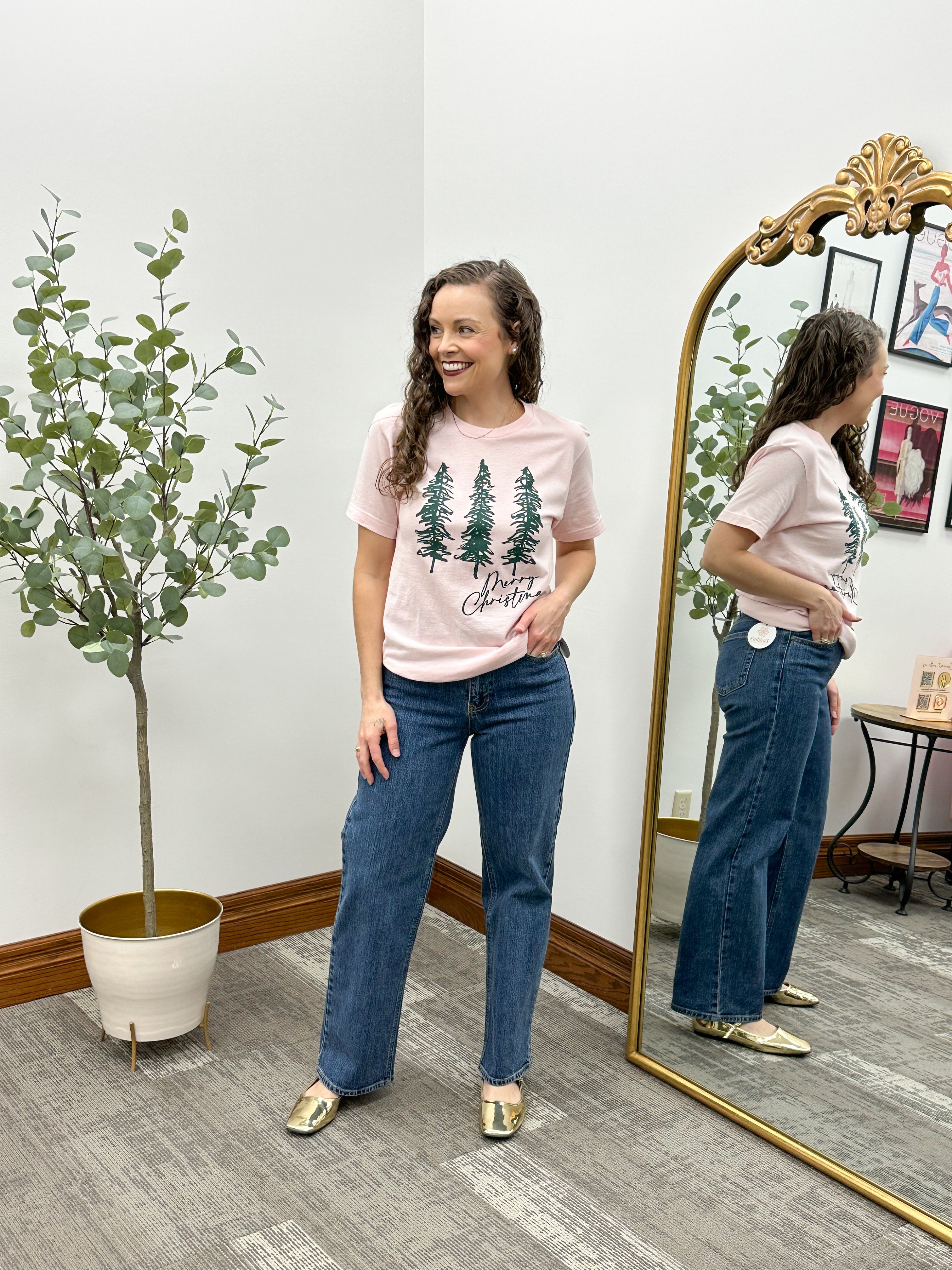 Pink Merry Christmas Graphic T-Shirt