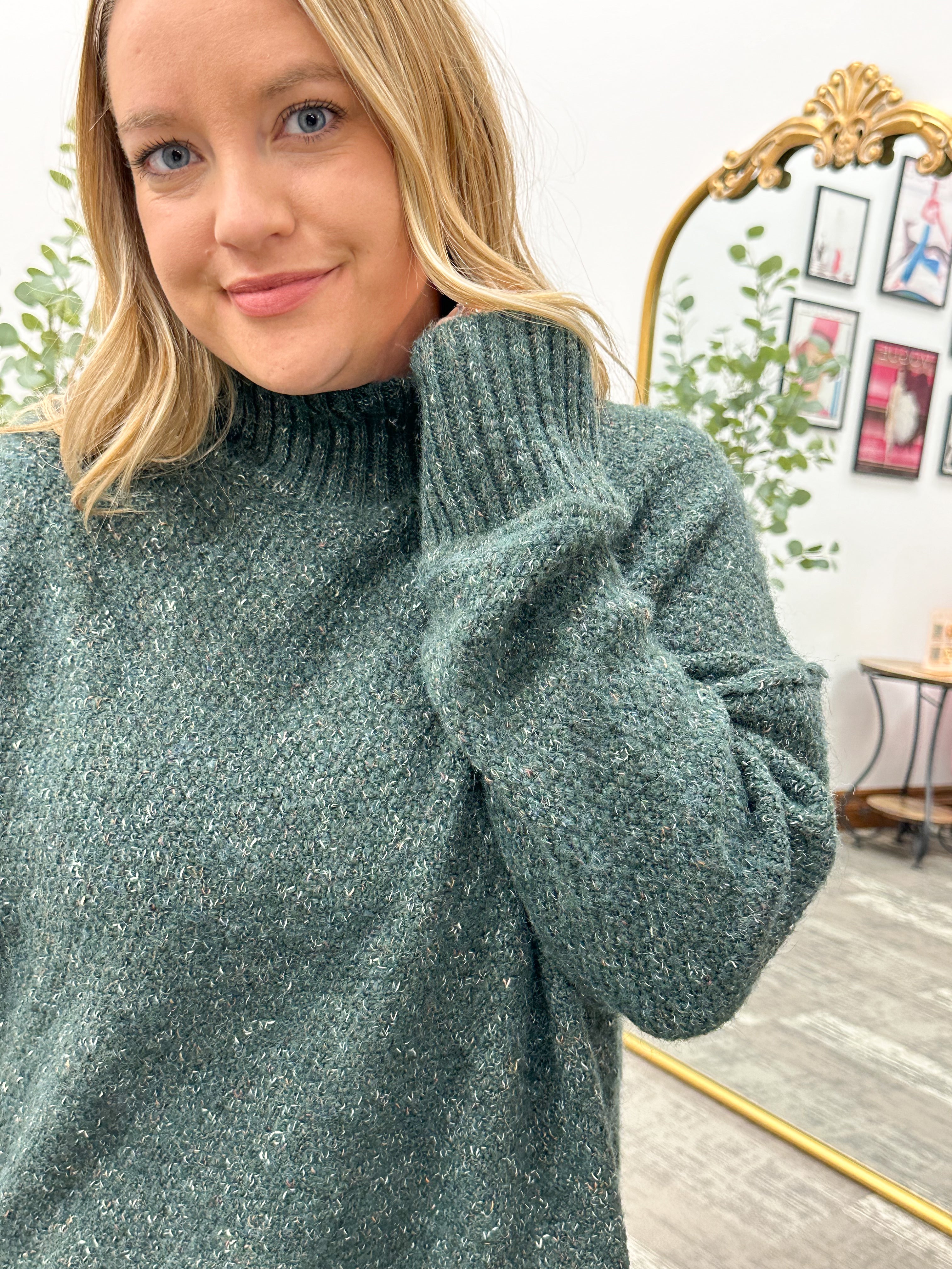 Cora Green Turtleneck Sweater