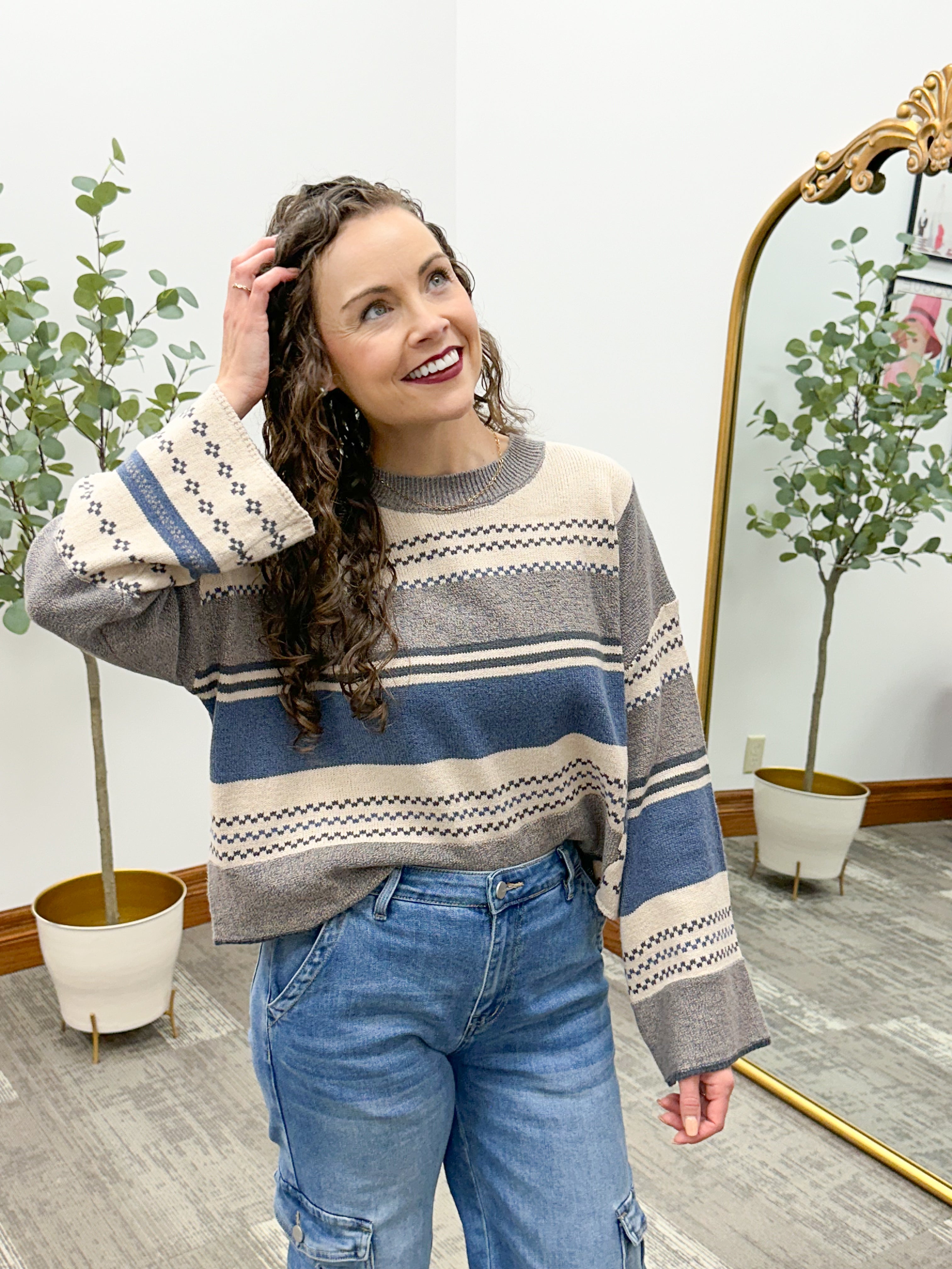 Vintage Style Striped Cropped Sweater