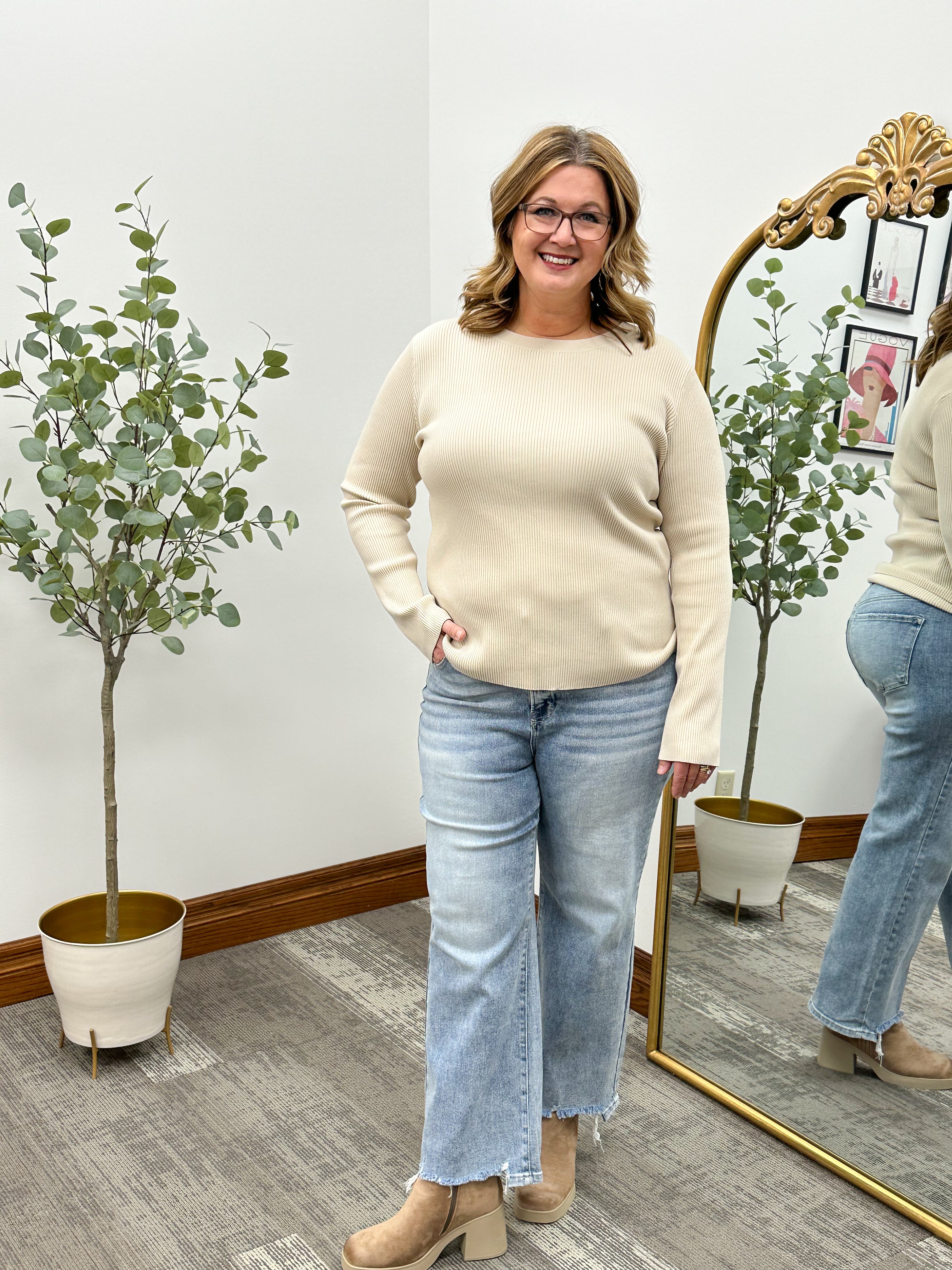 Lorna Ribbed Beige Sweater