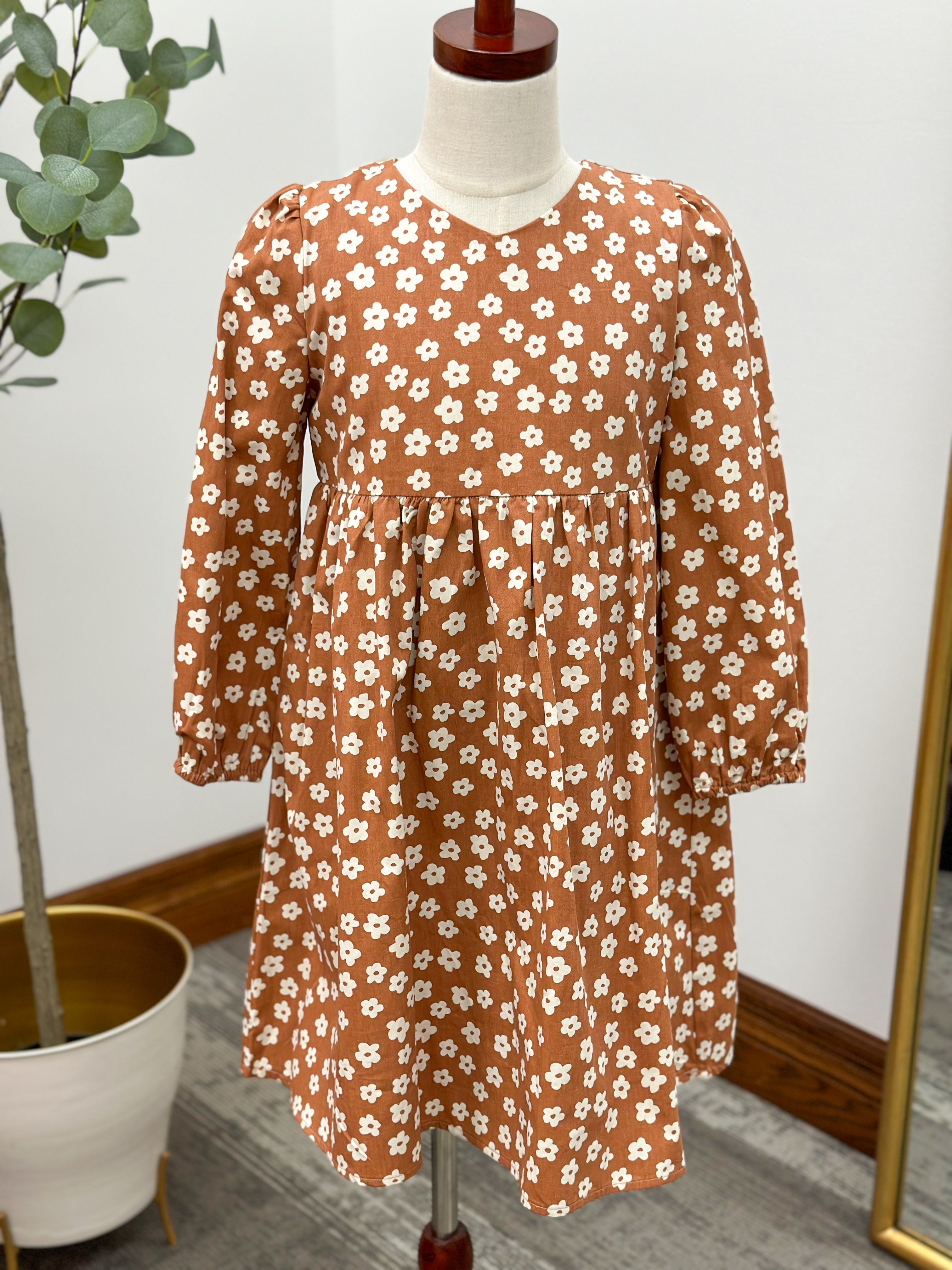 Girls Rust Floral Dress