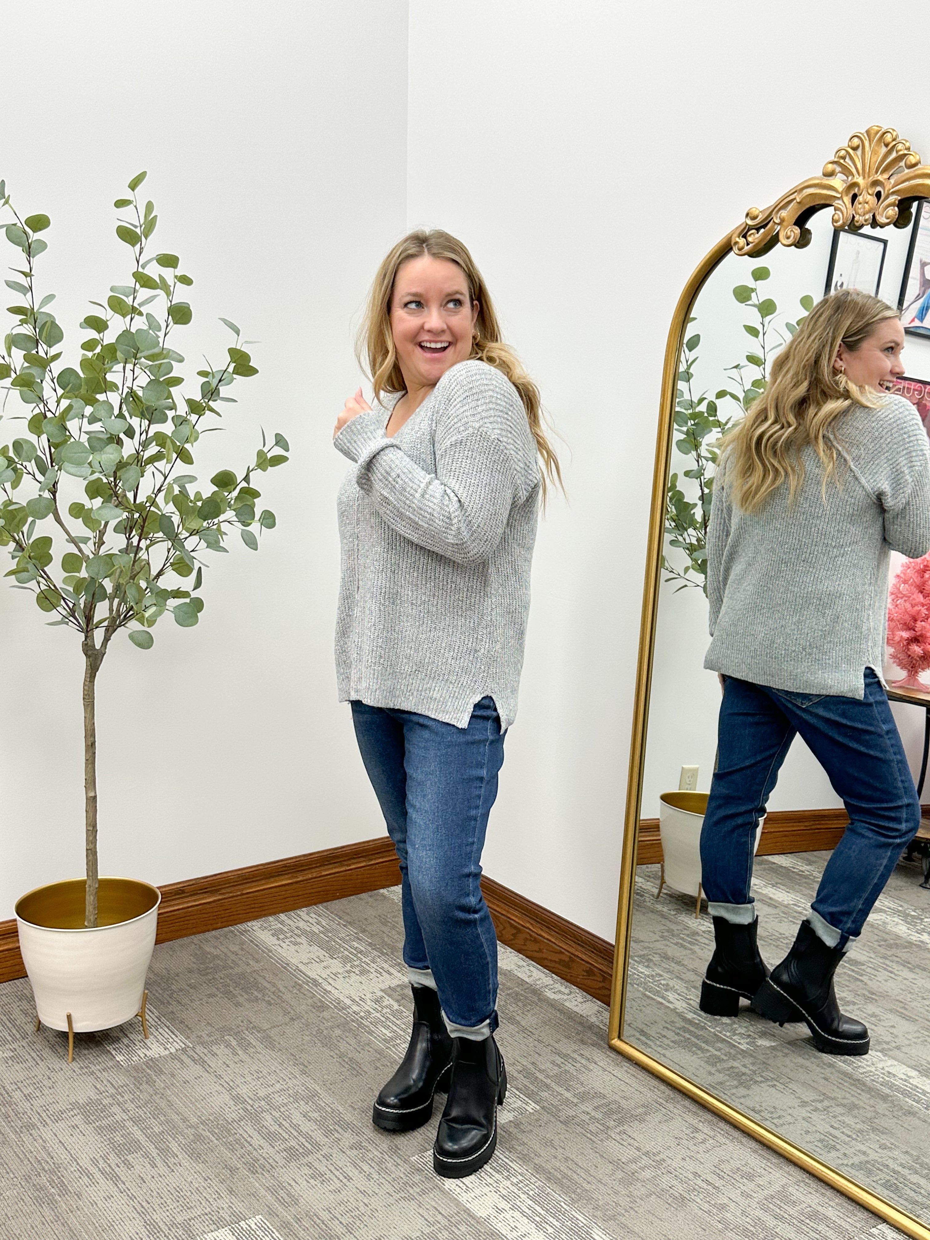 Celeste Gray V-Neck Sweater