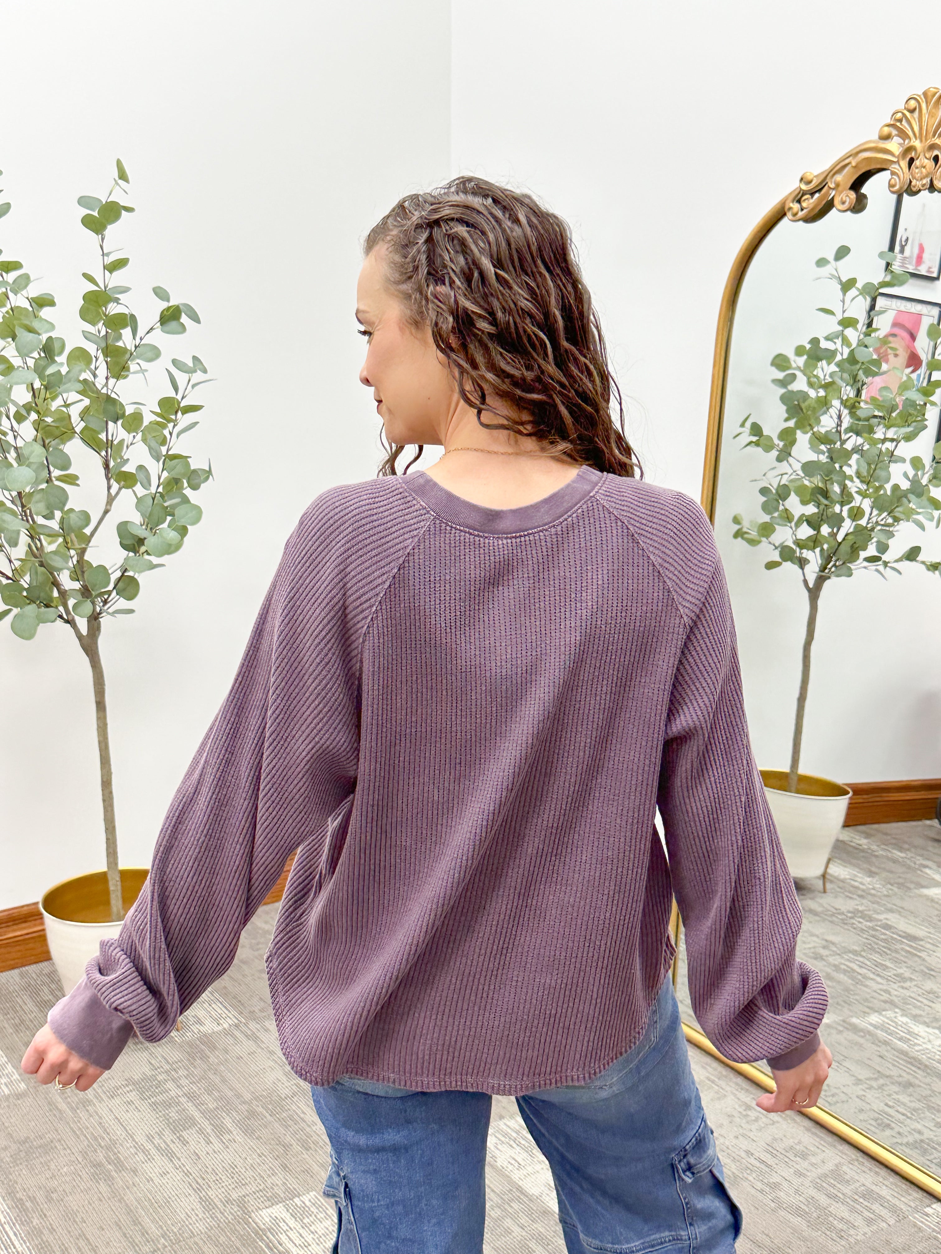 Plum Waffle Knit Henley Top