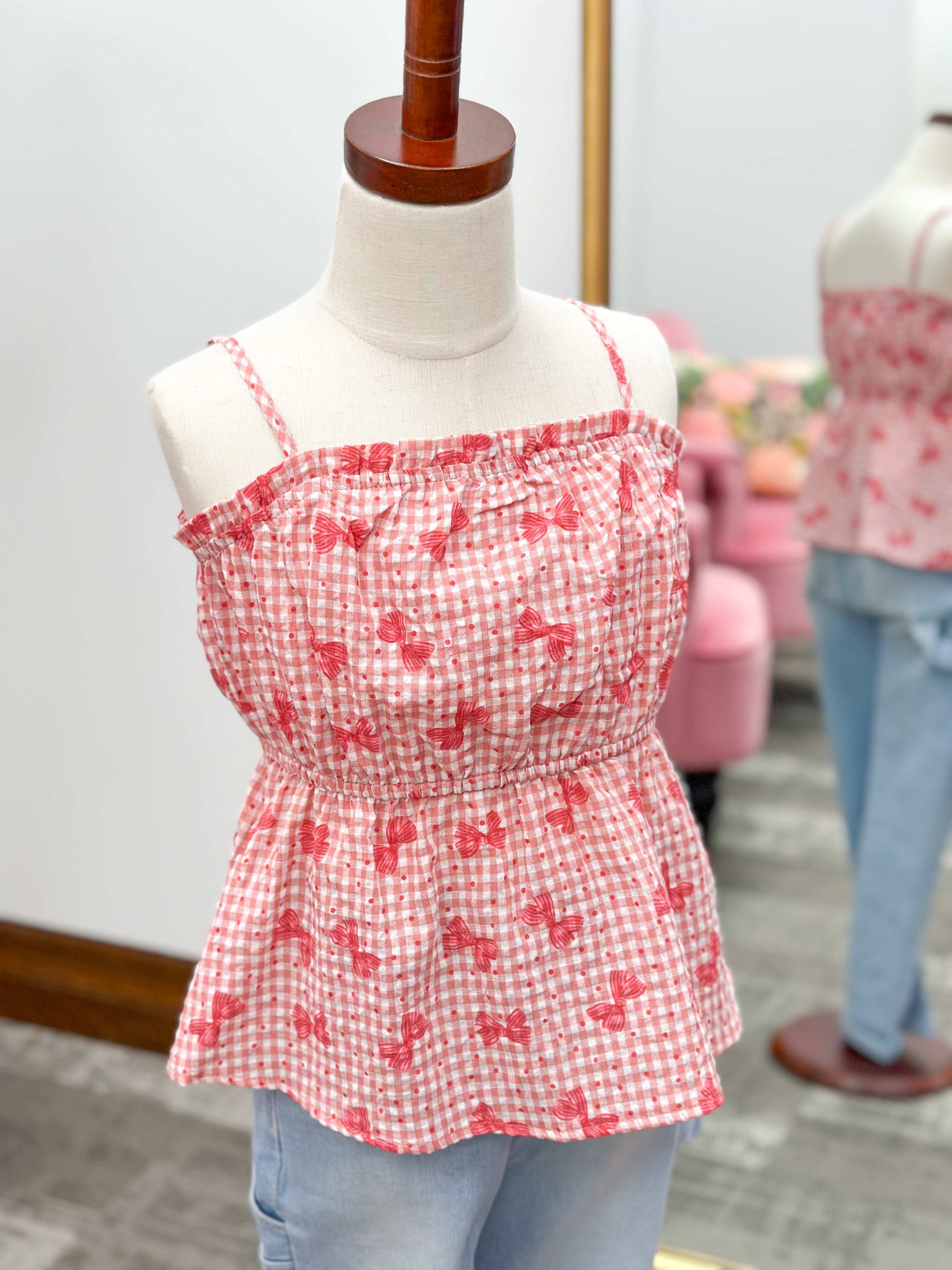 Girls Pink Bow Print Tank Top