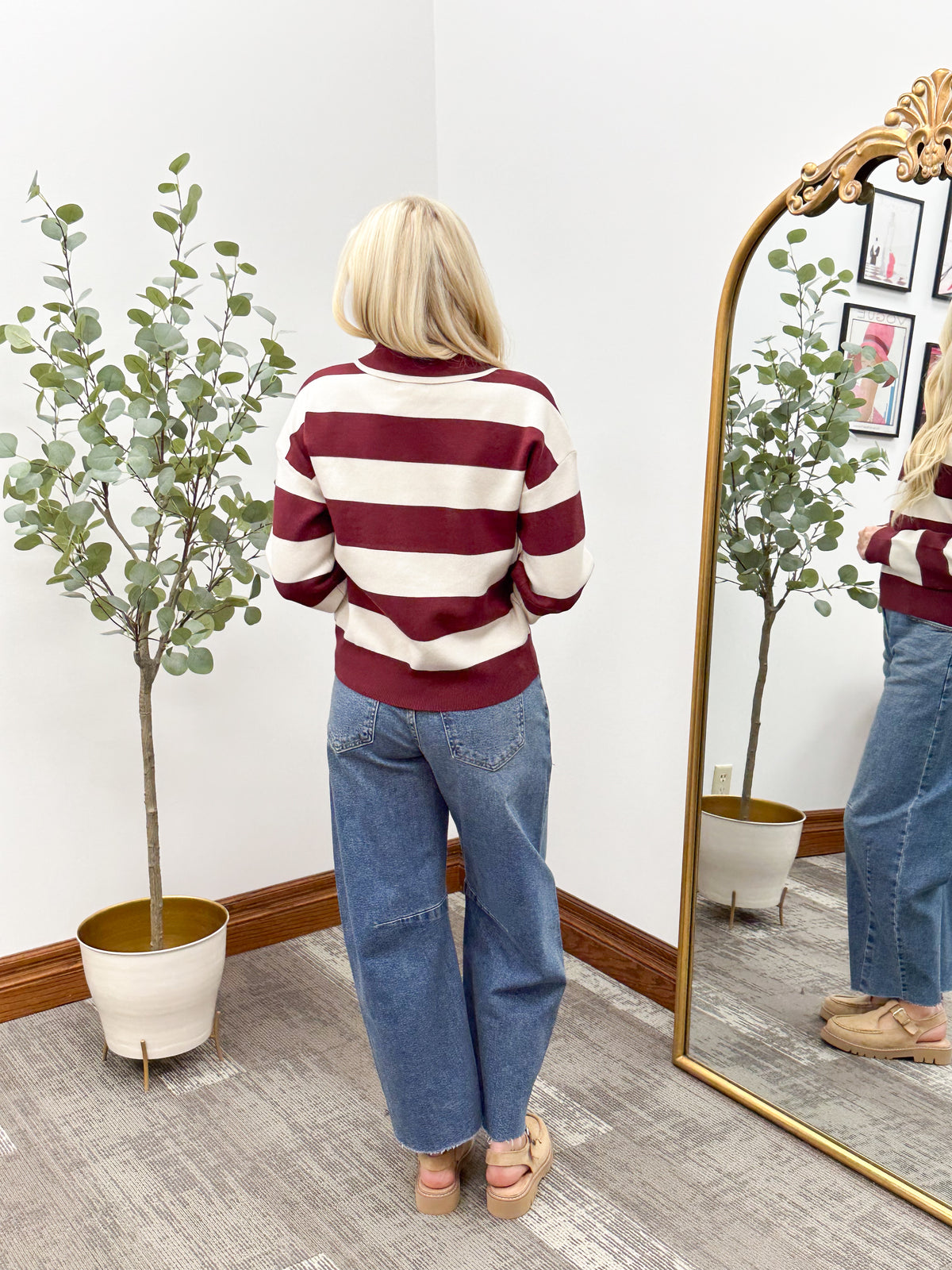 Normandy Red Ecru Stripe Sweater
