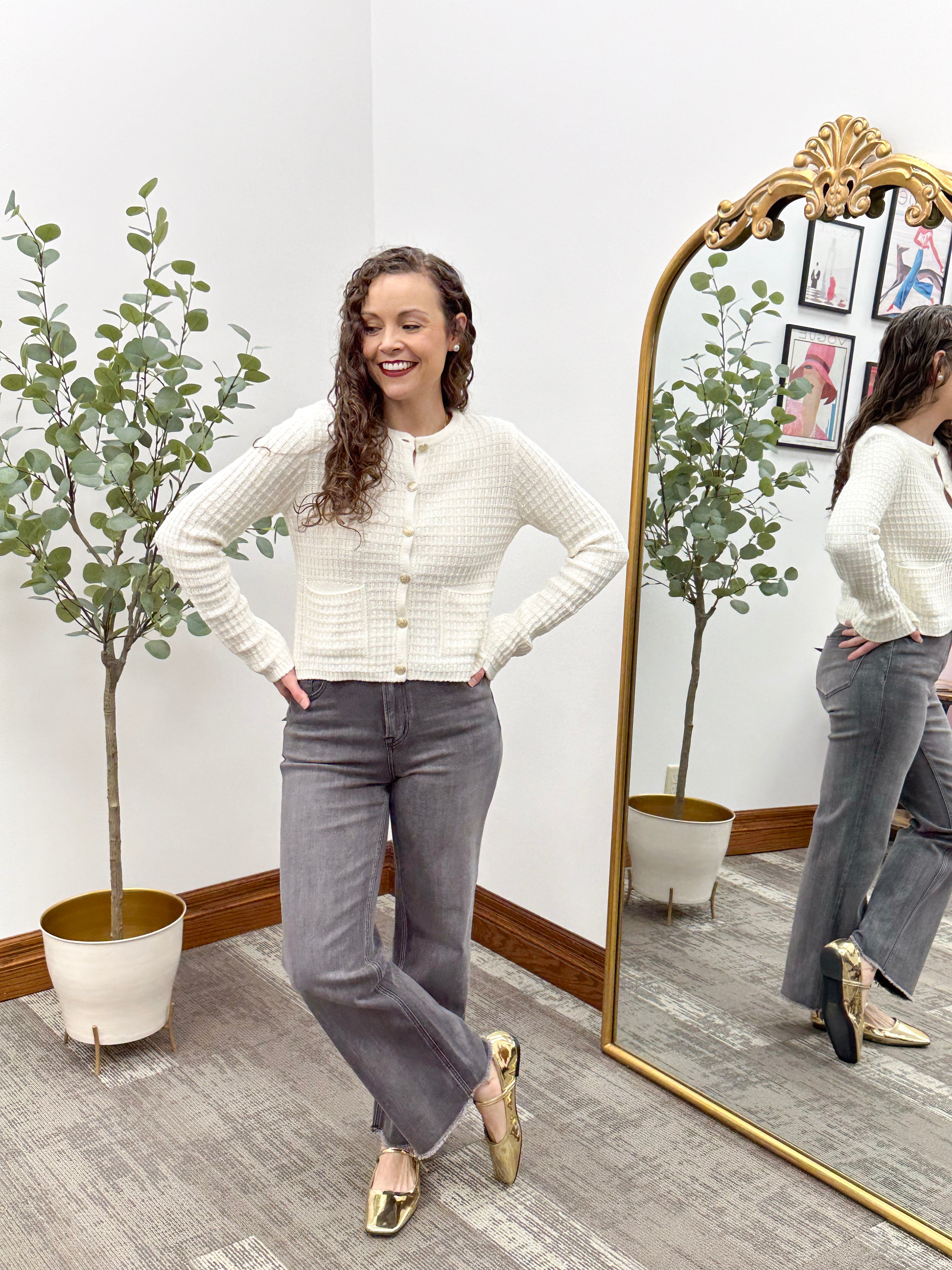 Ivory Textured Knit Cardigan