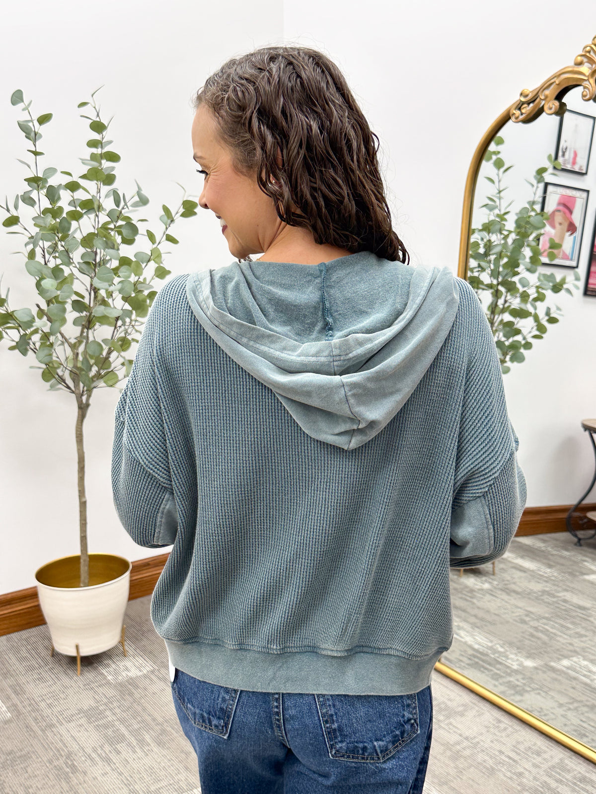 Waffle Knit Zip Up Hoodie