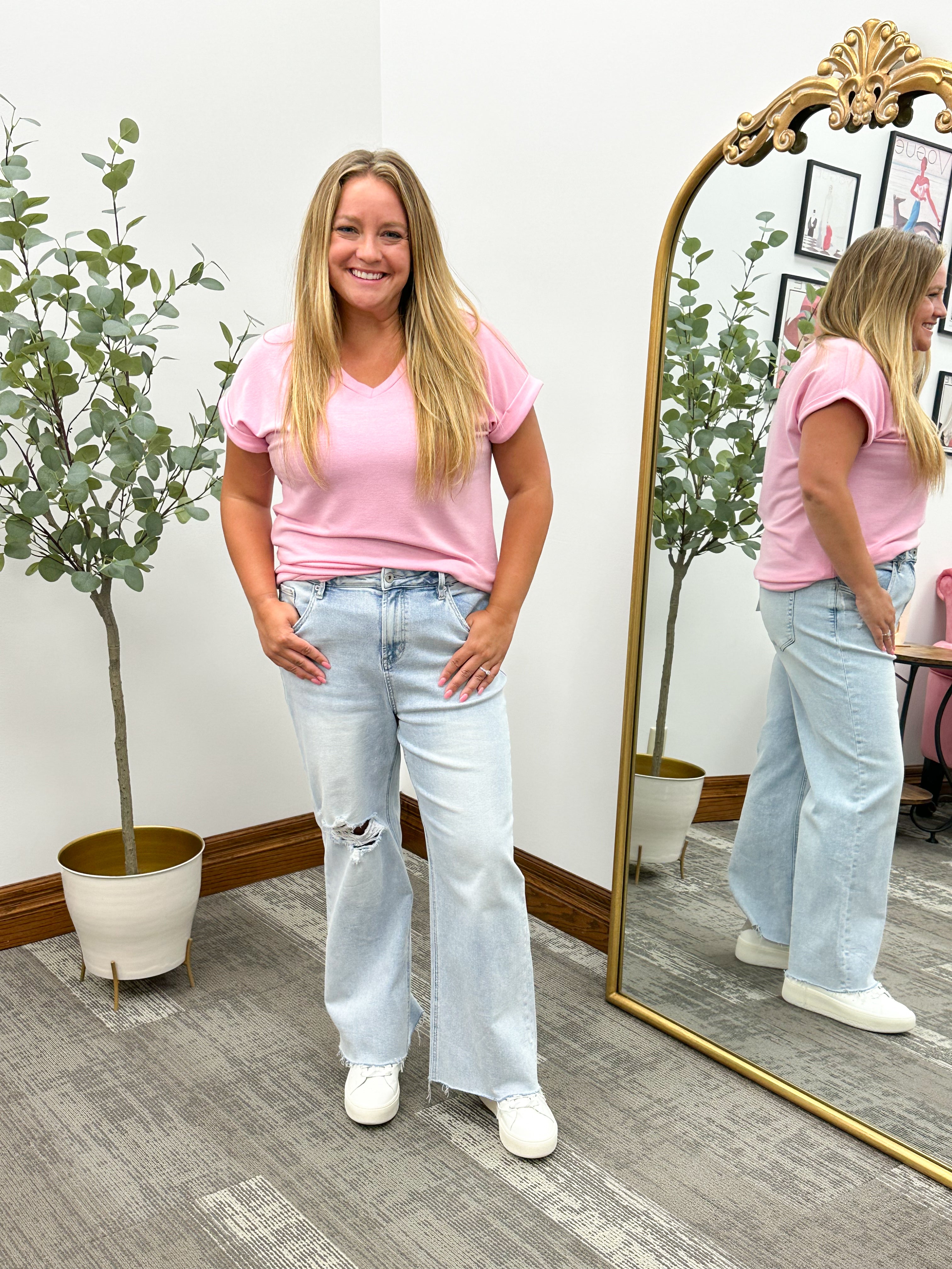 Carmen Pink V-Neck T-Shirt