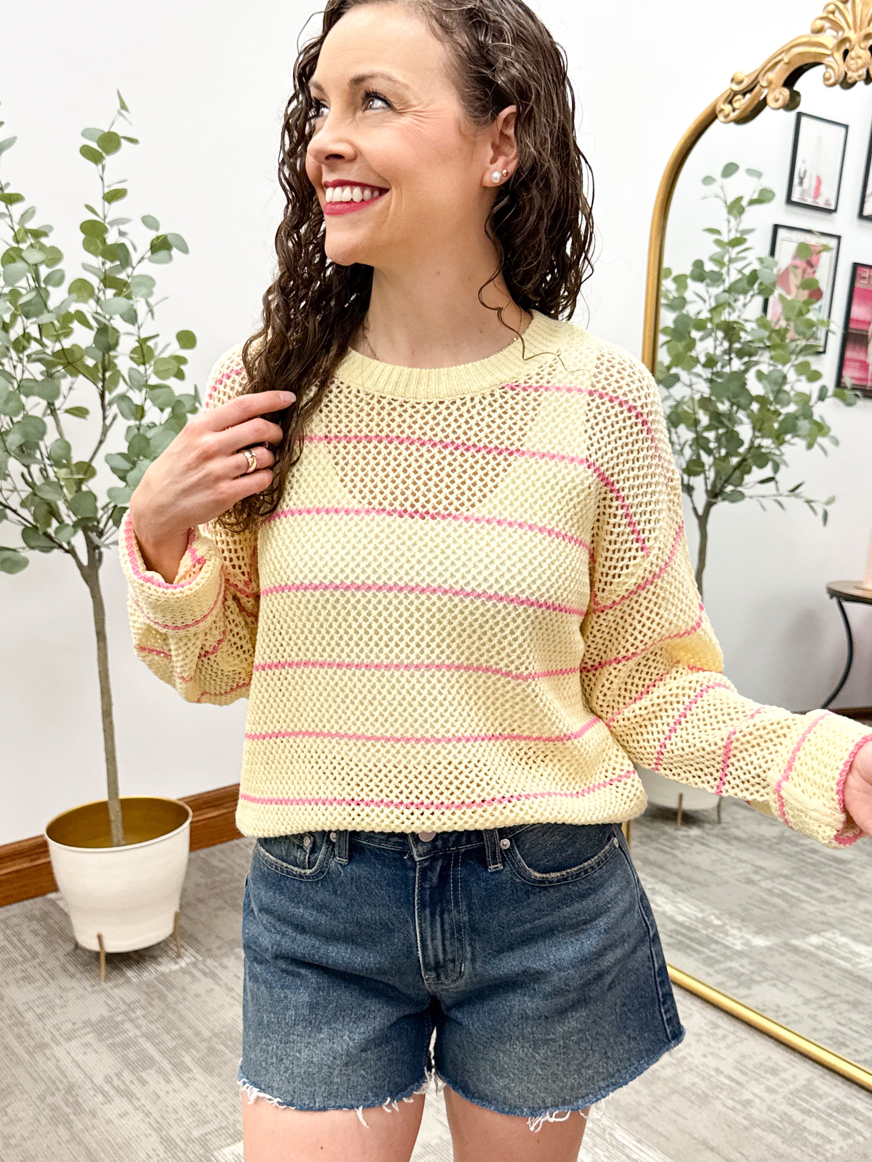 Wishlist sweater, yellow sweater, summer sweater, open knit sweater 
