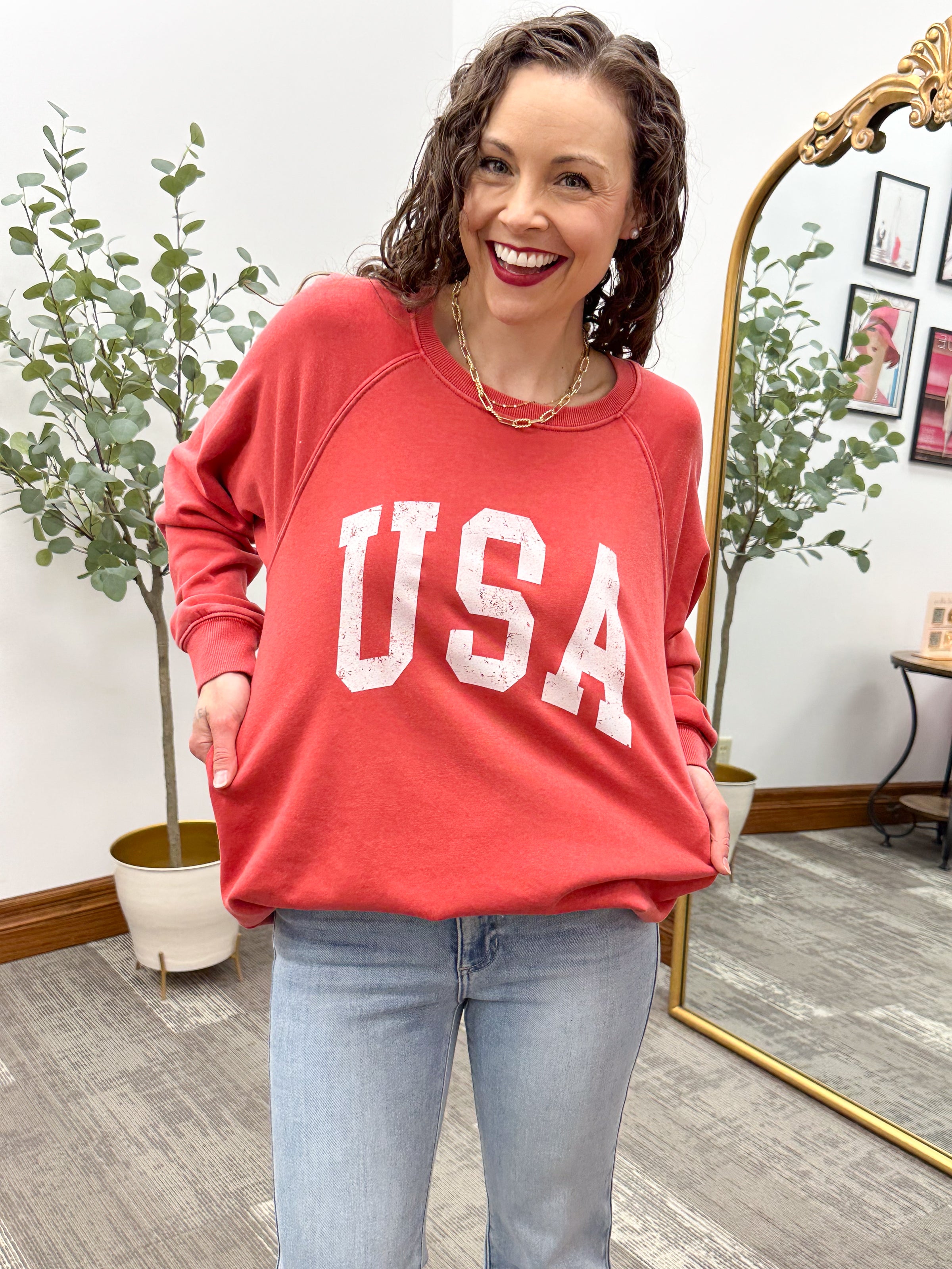 Thread & Supply USA Sweatshirt, Oversized Red USA Sweatshirt, USA Sweatshirt