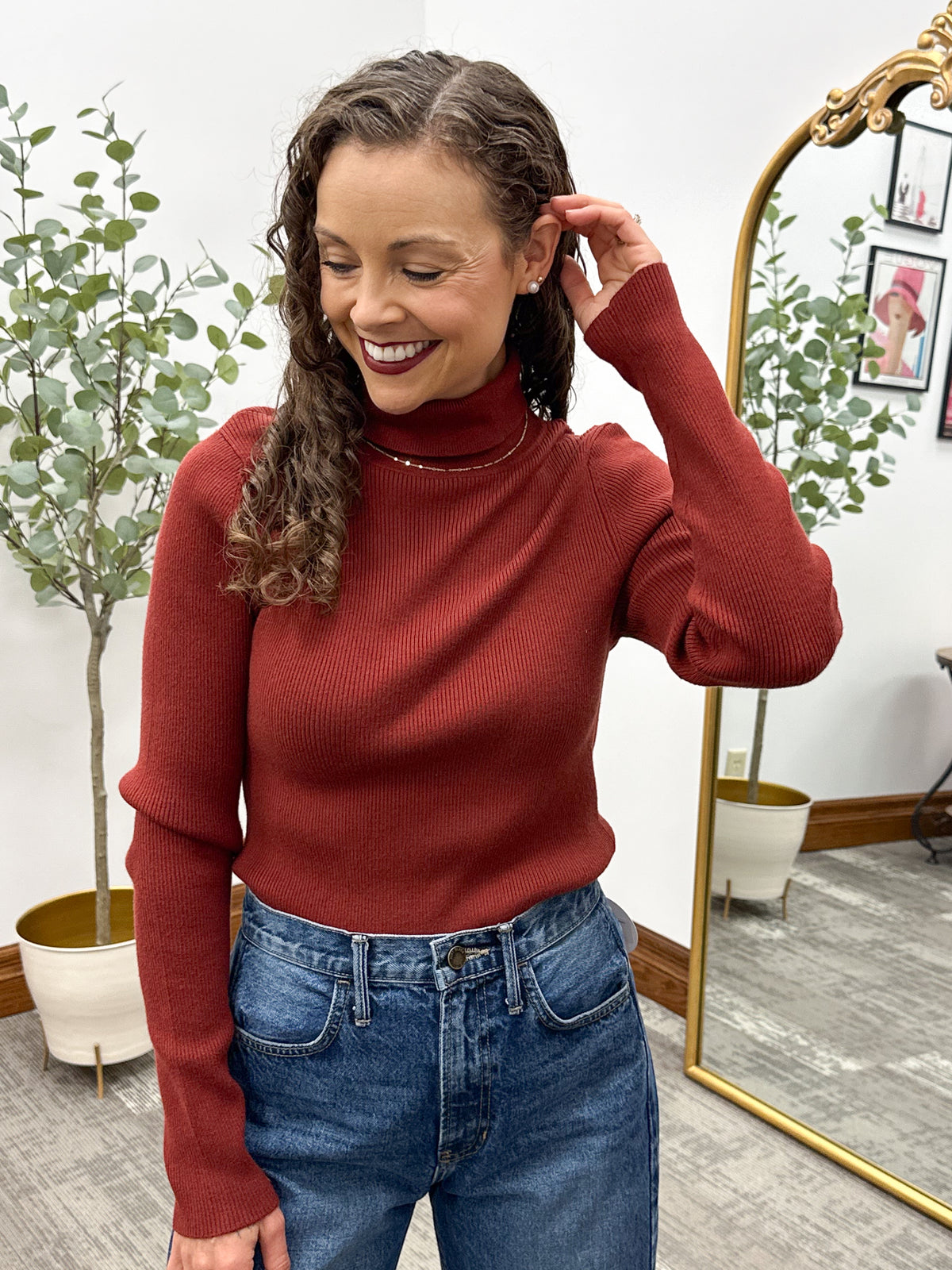 Ribbed Fitted Turtleneck Sweater