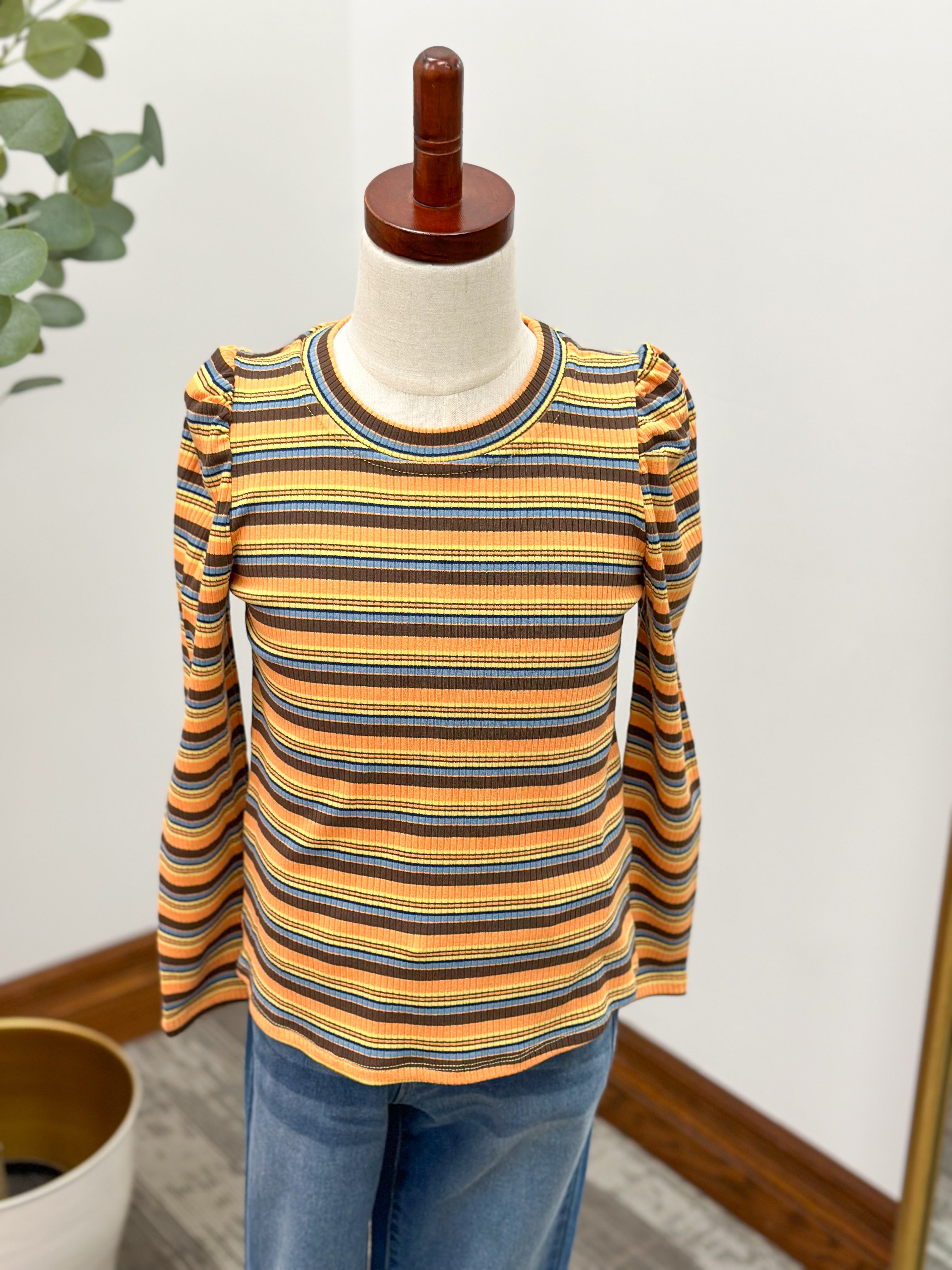 Girls Coral Striped Top