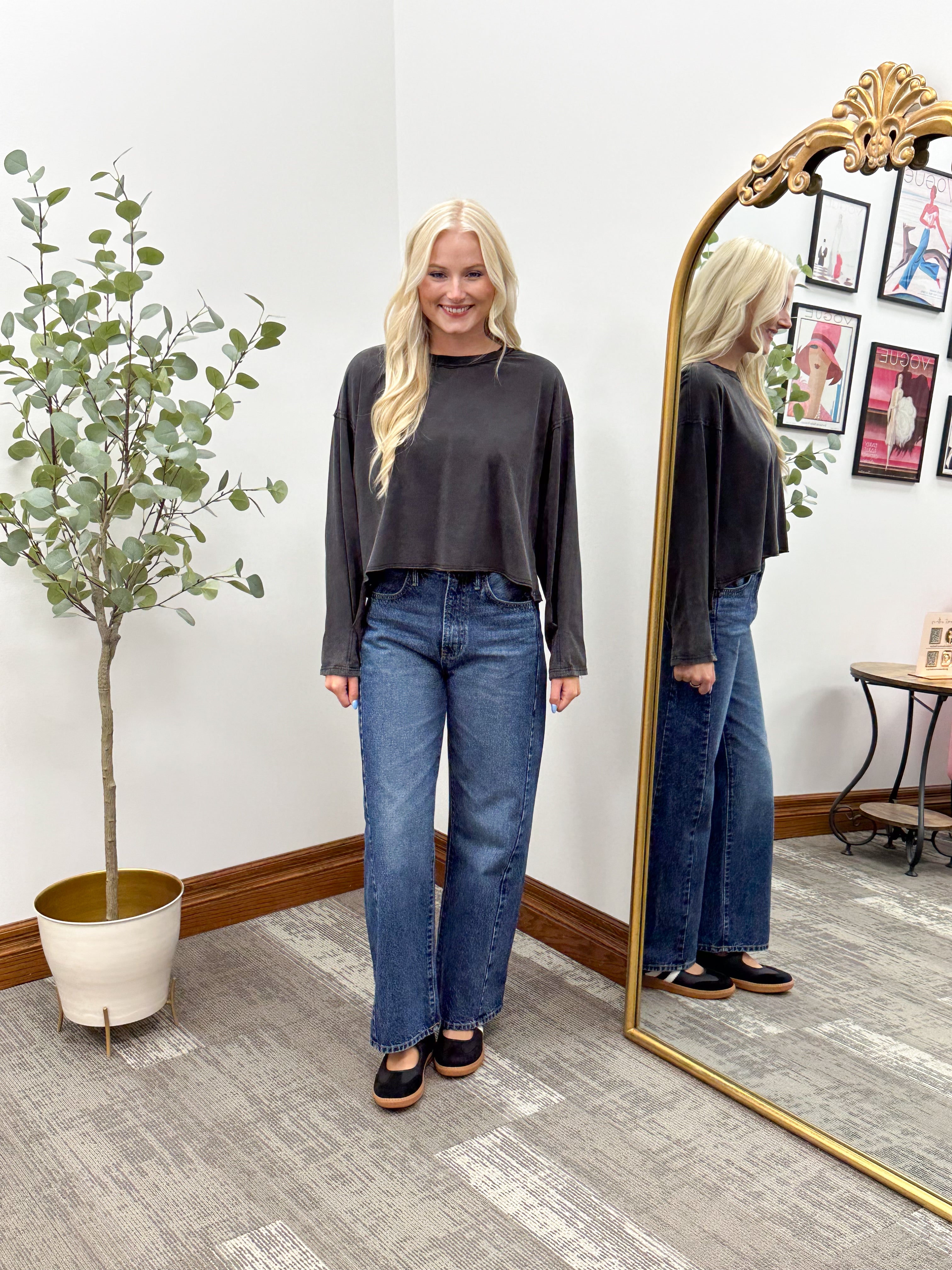 Cropped Oversized Long Sleeve Shirt