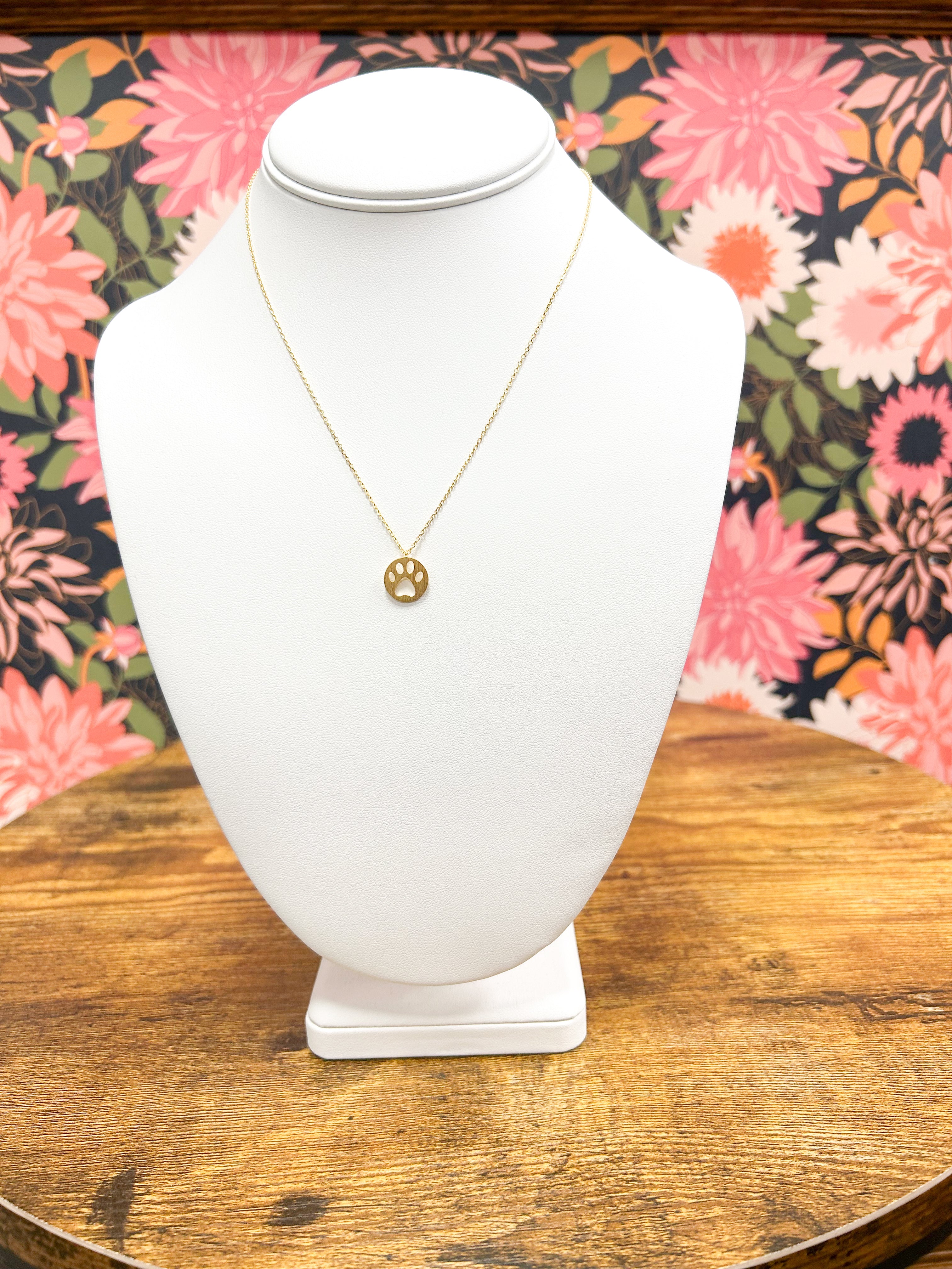Gold Paw Print Pendant Necklace