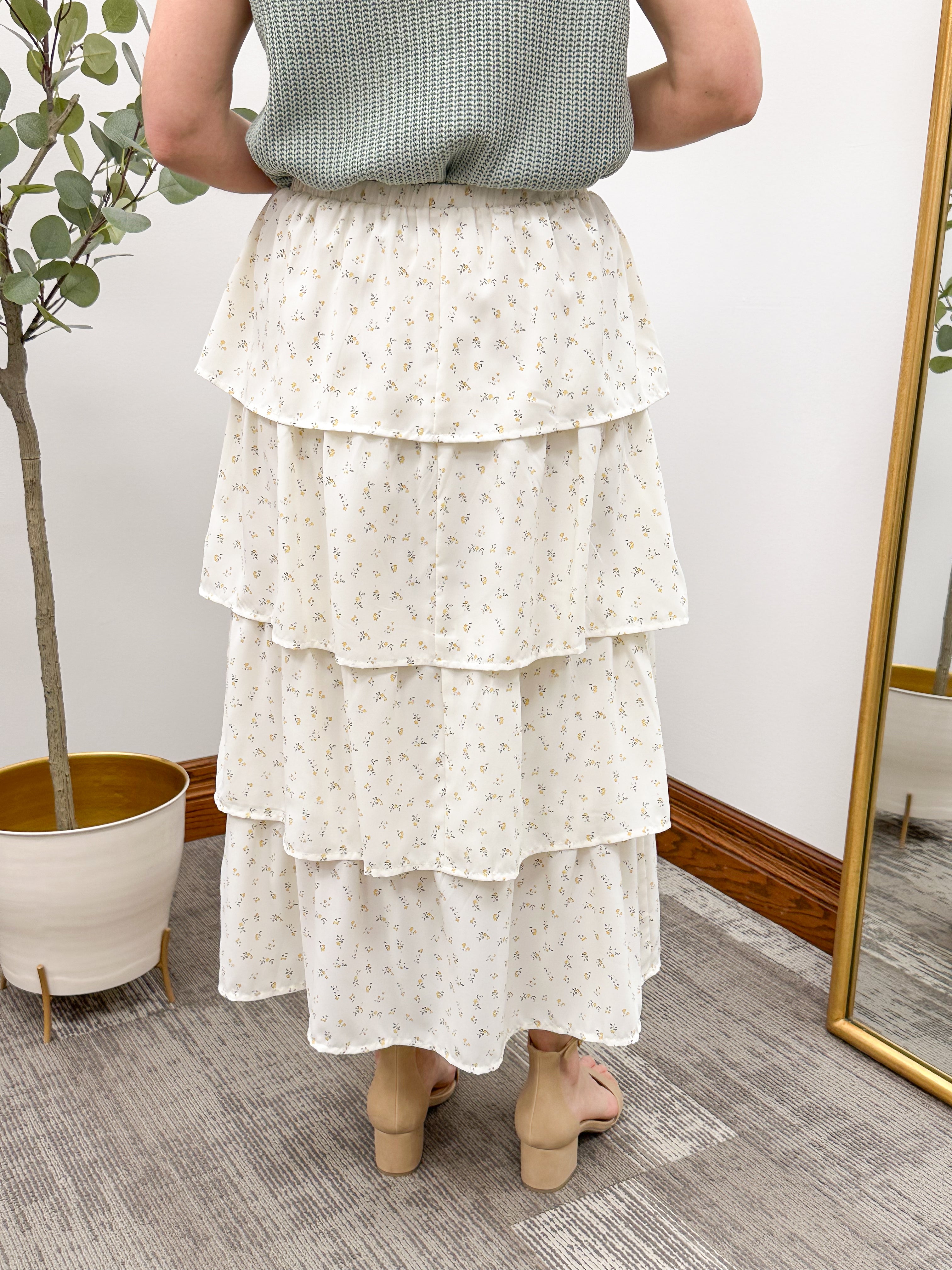 Ditsy Floral Tiered Ruffle Midi Skirt
