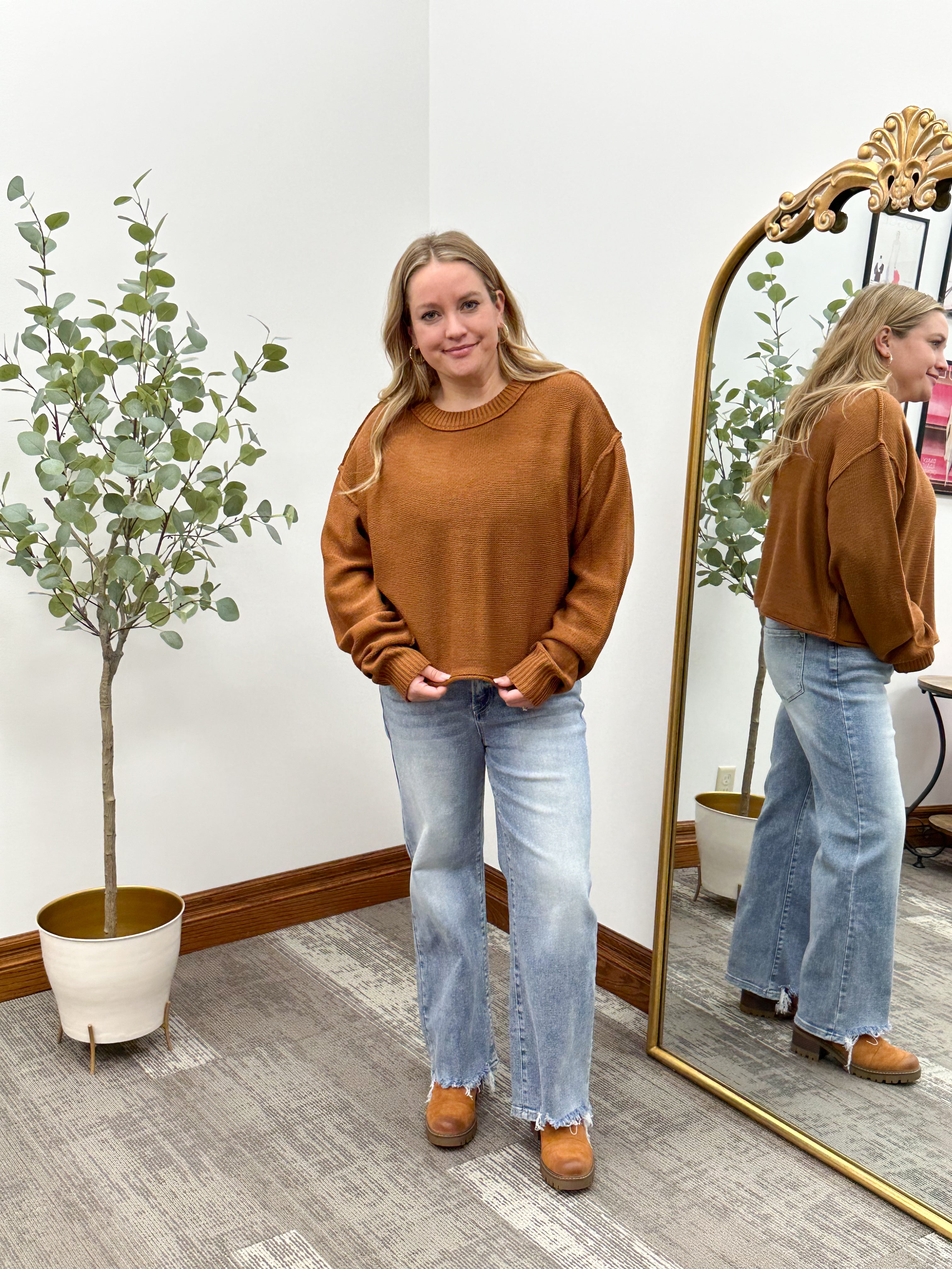 Tenley Cropped Brown Sweater