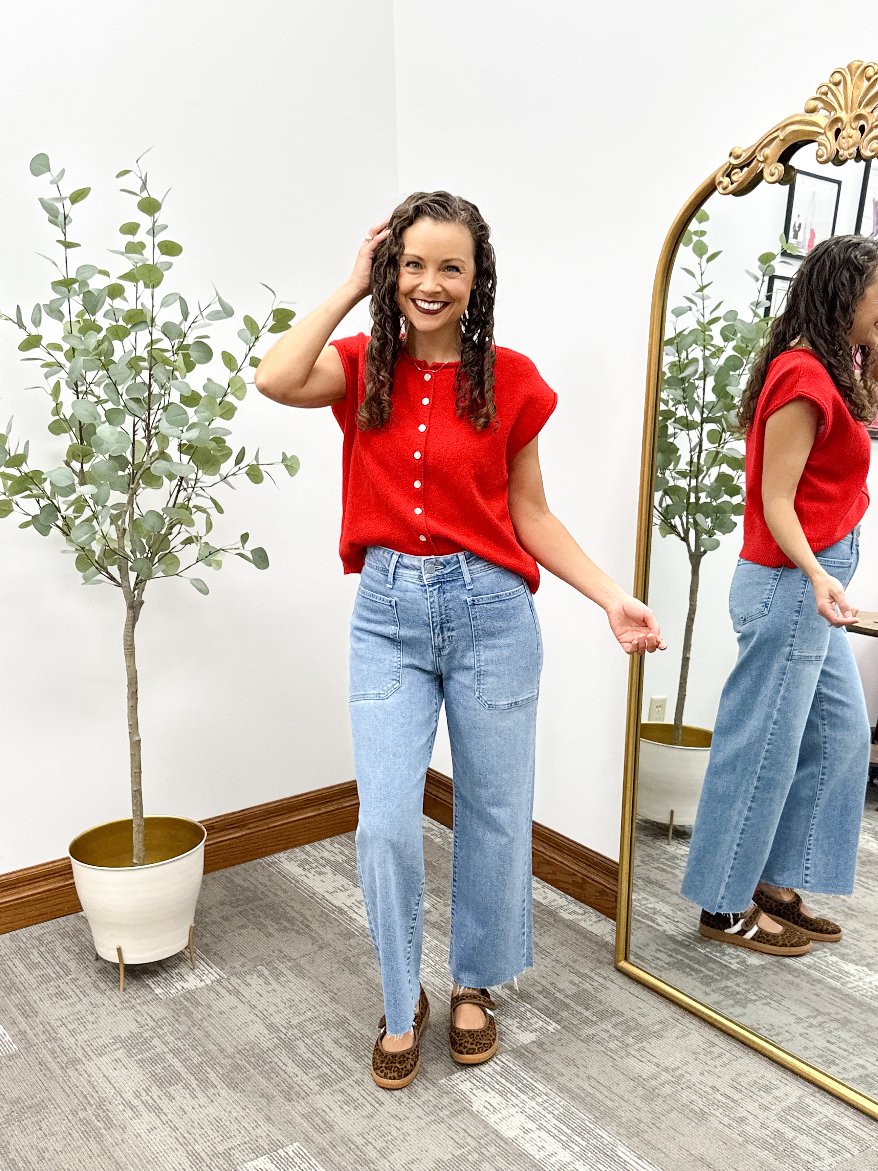 Red Lightweight Sleeveless Button Cardigan