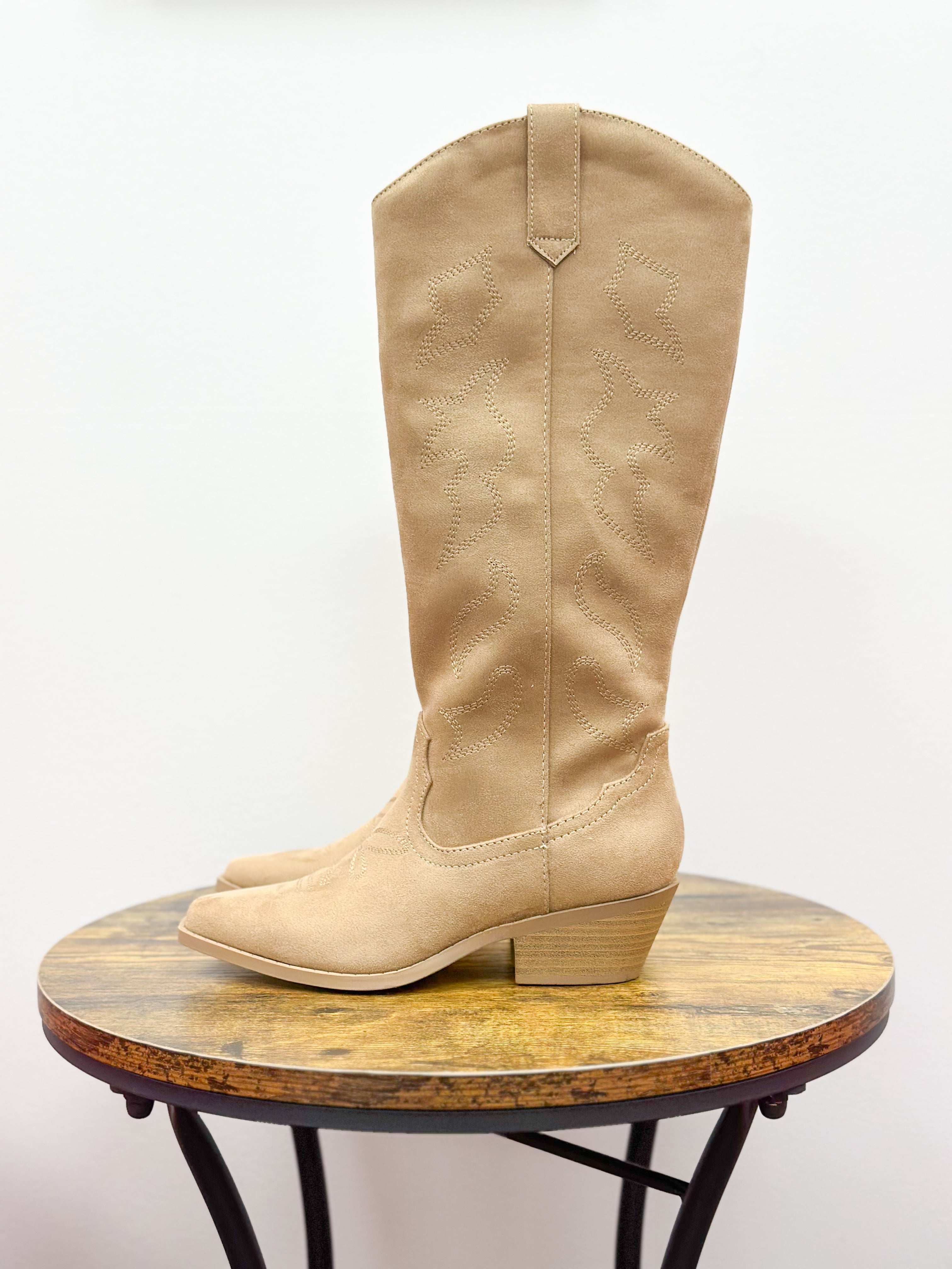 Knee High Square Toe Tan Western Boots