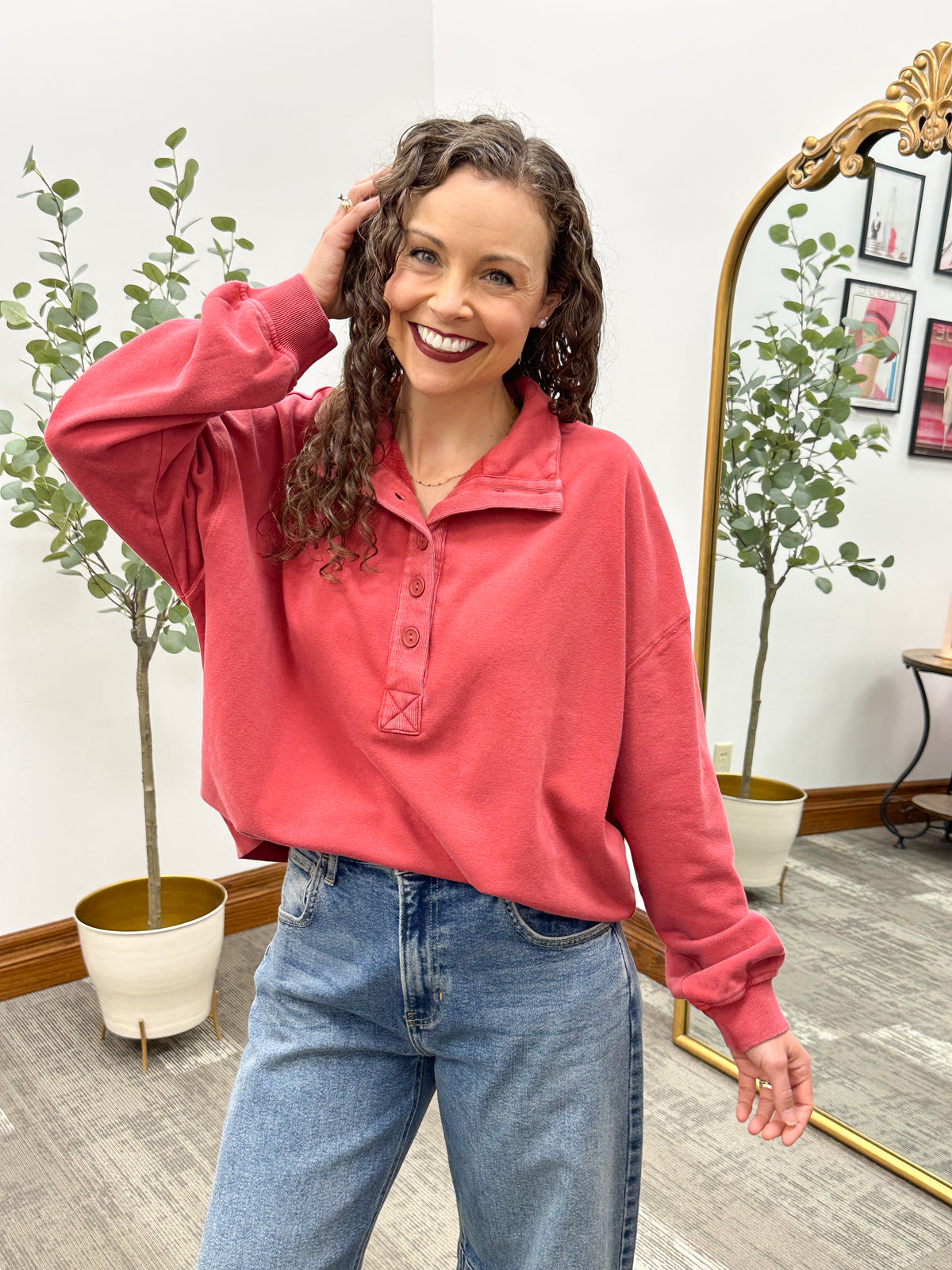Button Neck Fleece Pullover