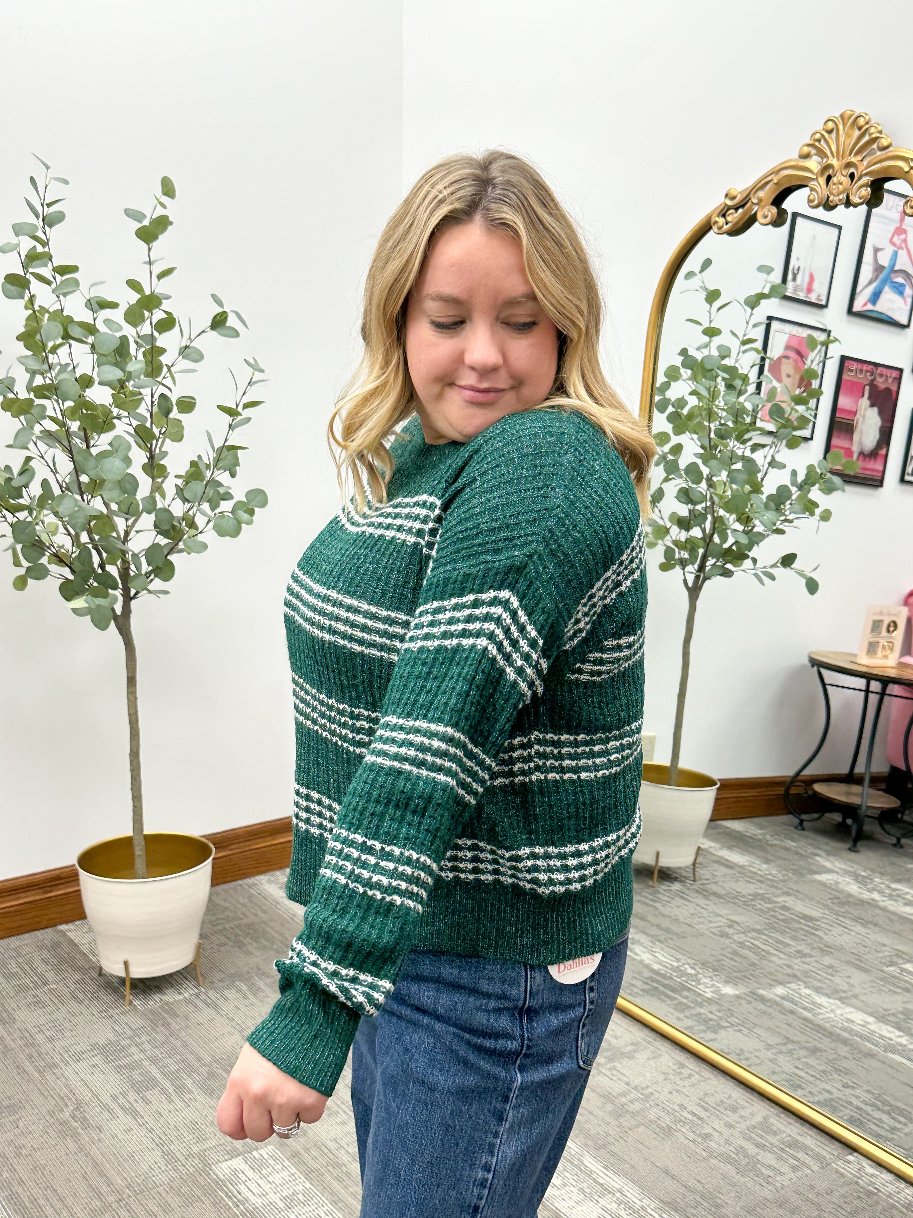 Forest Green Striped Sweater
