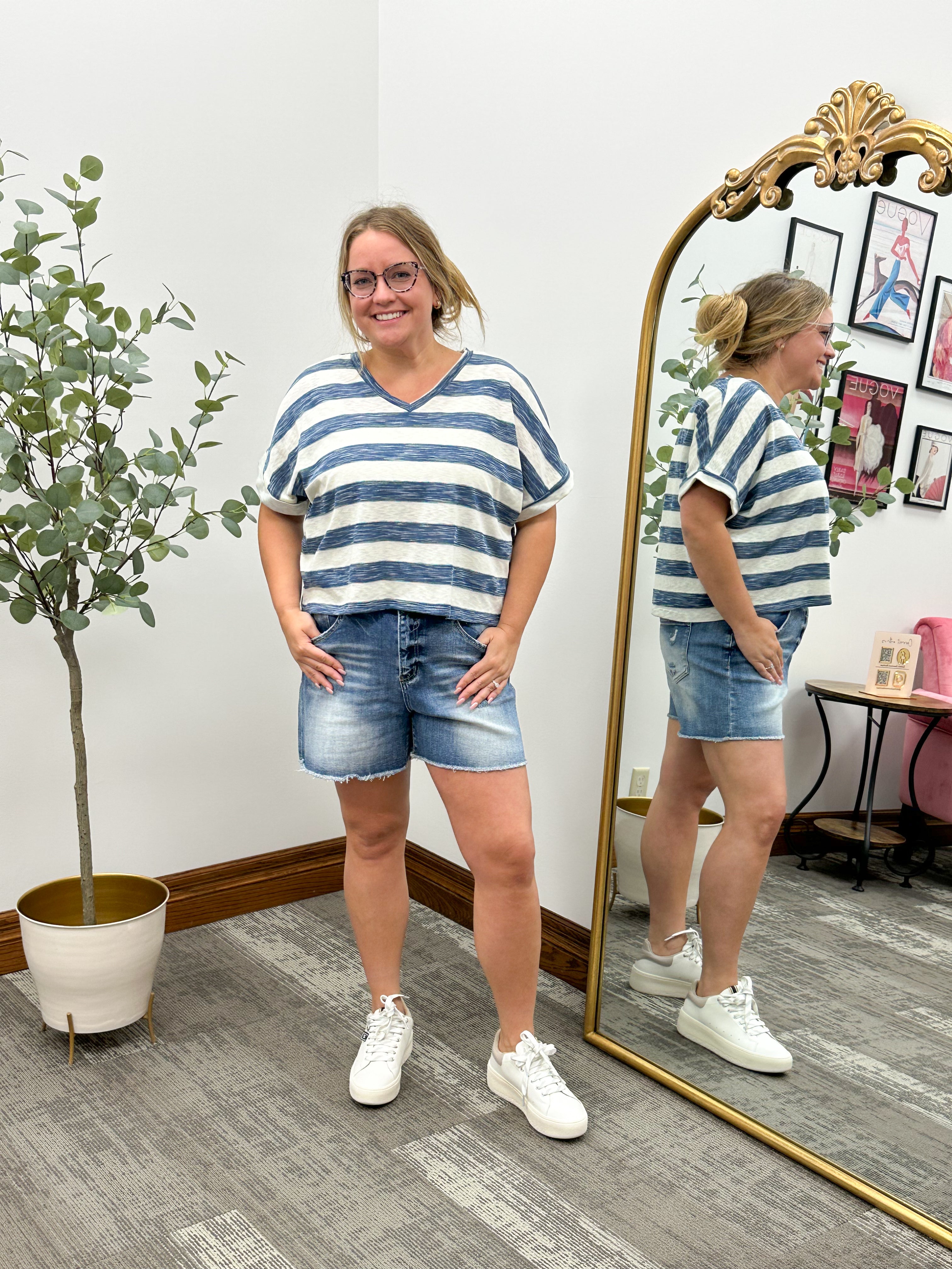 Meg Navy Striped T-Shirt