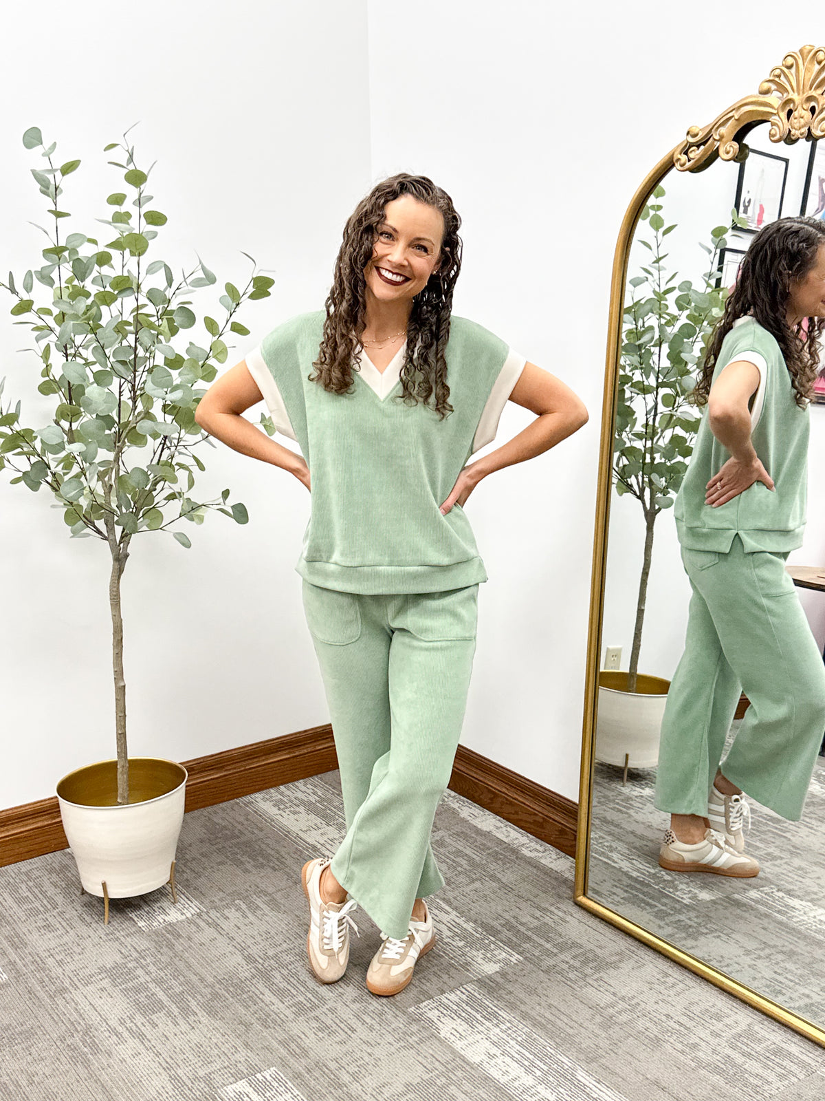 Corduroy V-Neck Lounge Top