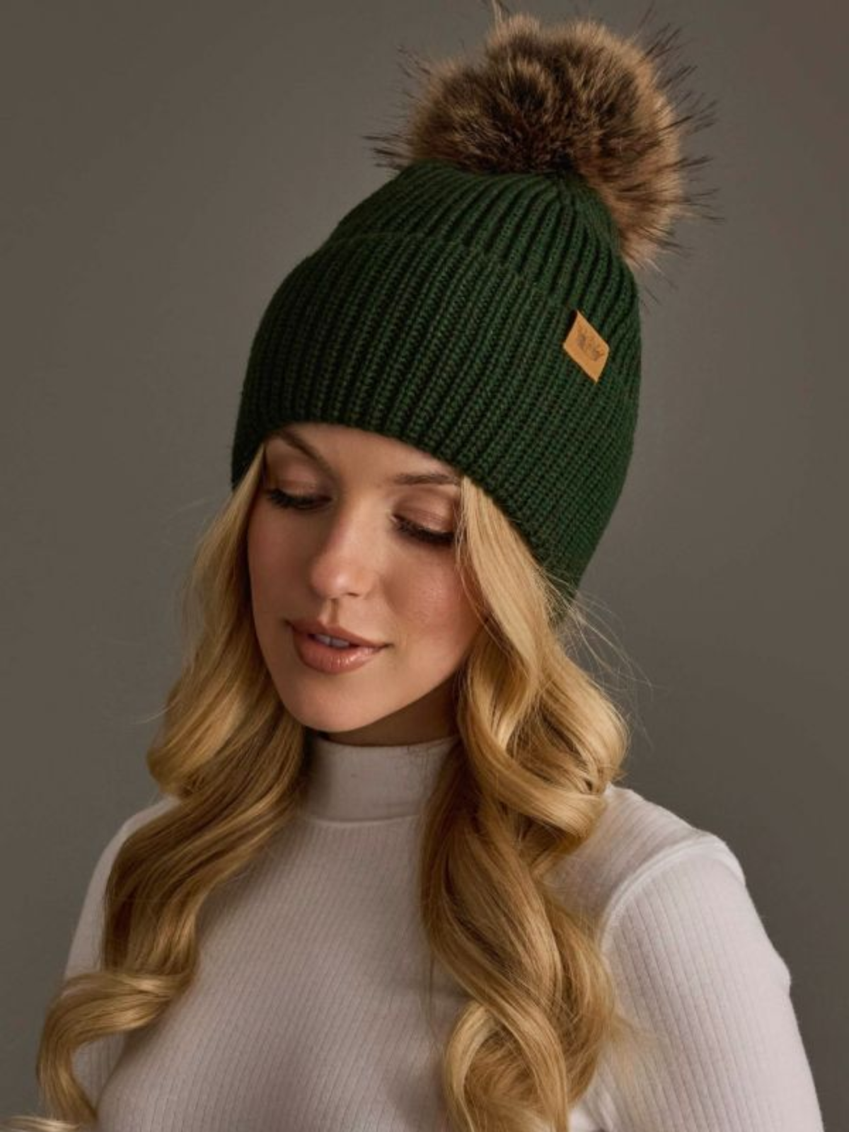 Dark Green Knit Pom Hat