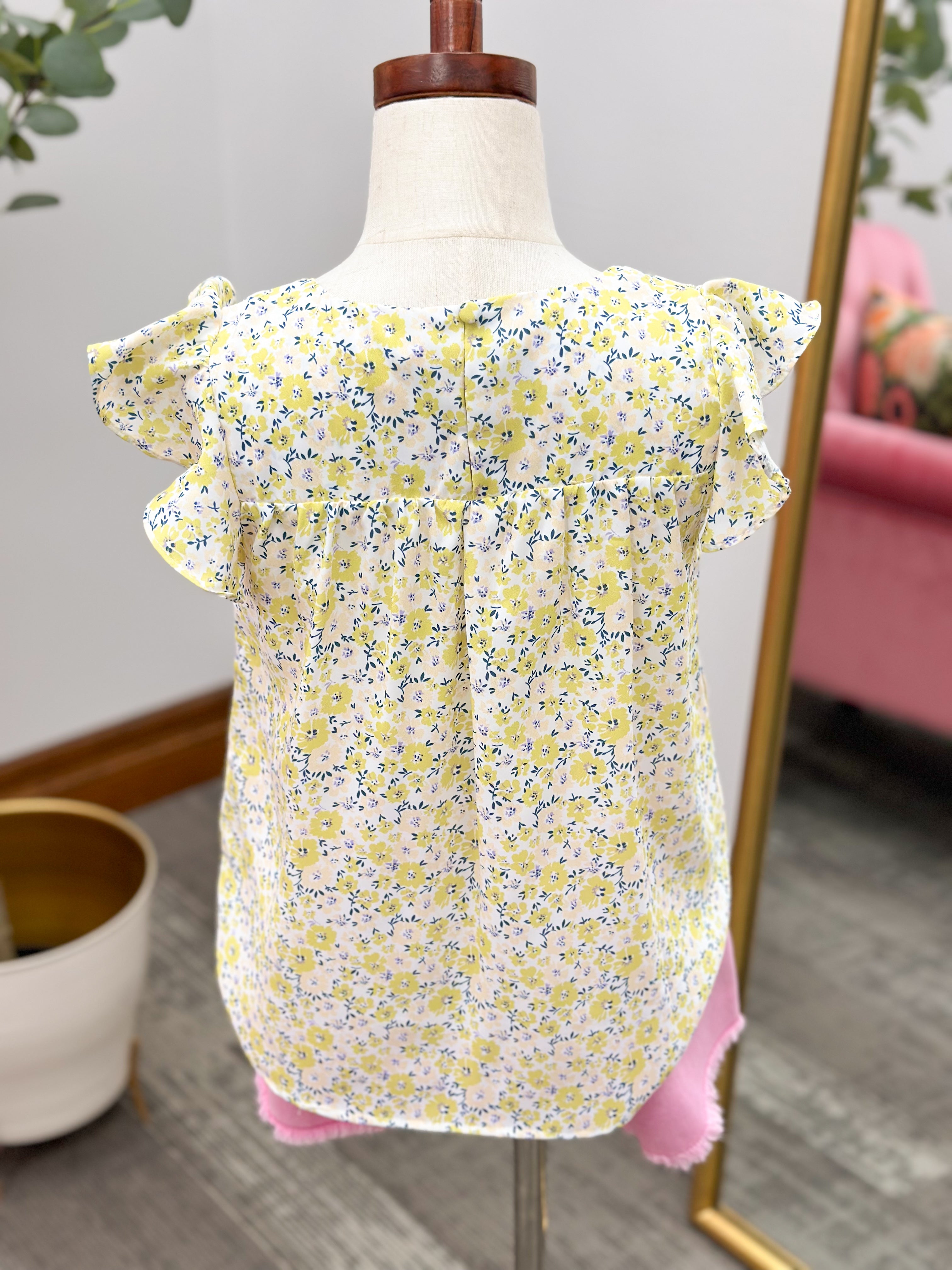 Girls Floral Print Flutter Sleeve Top