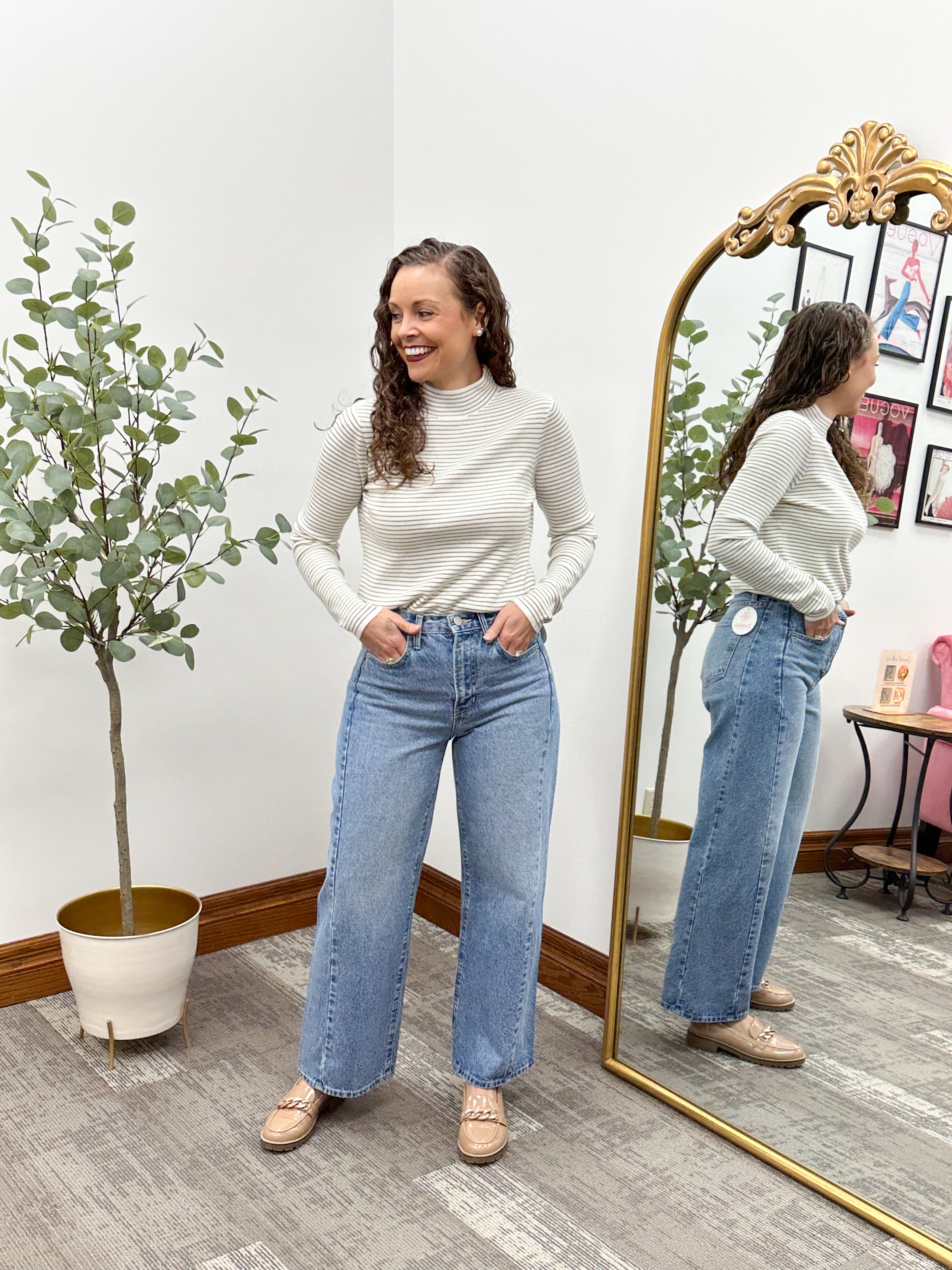 Ivory & Olive Striped Mock Neck Sweater