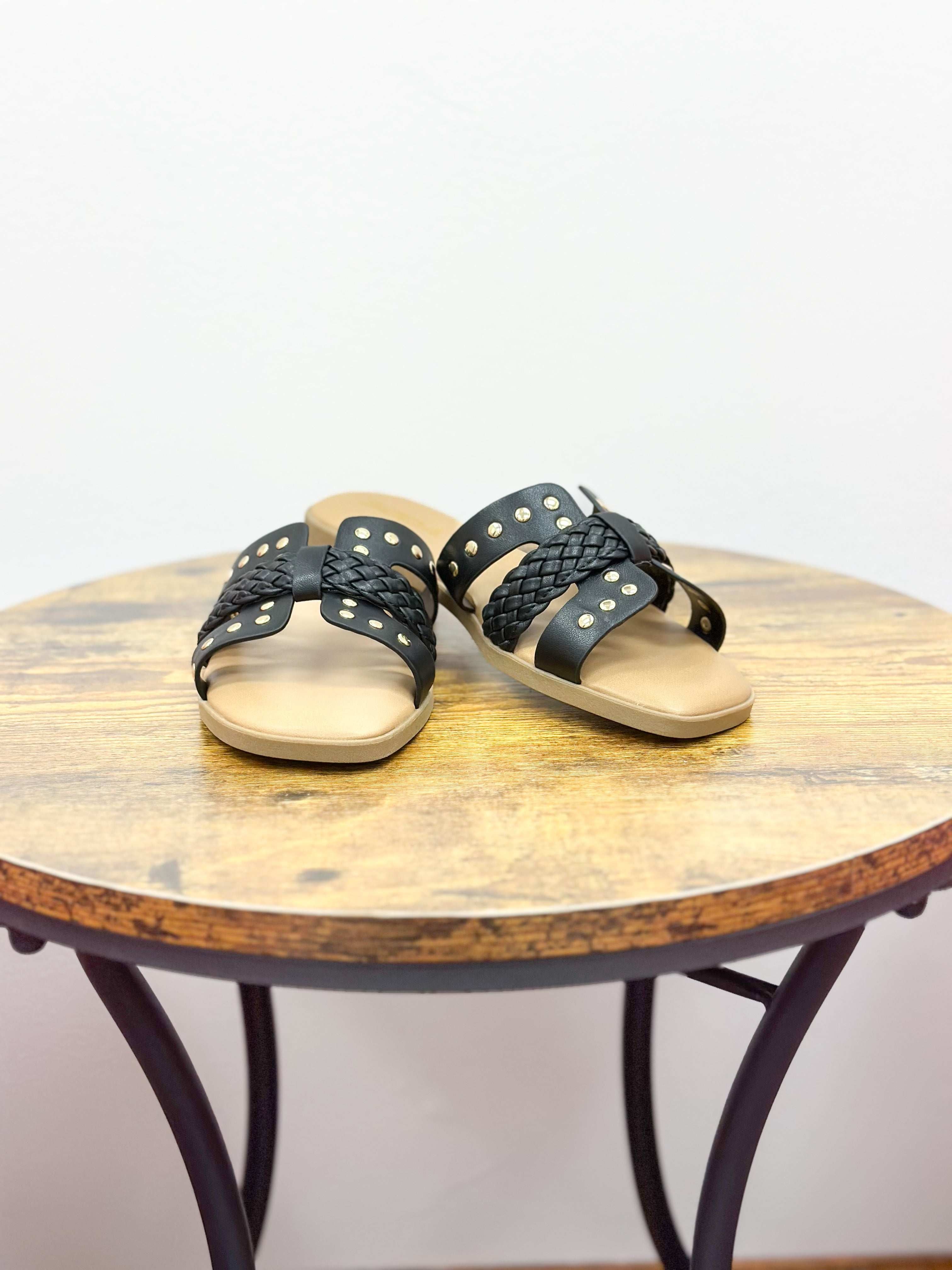 Black Gold Studded Sandals