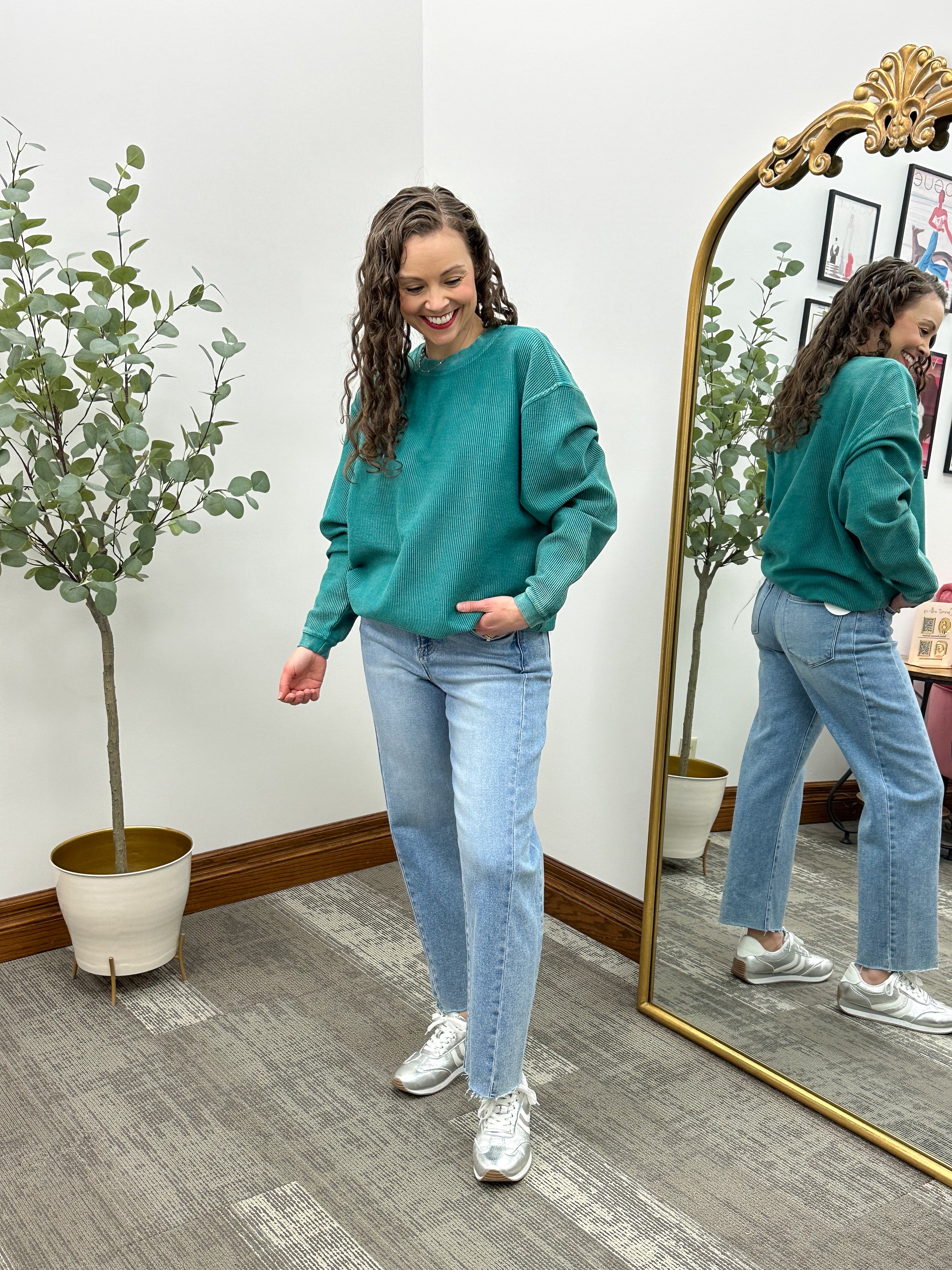 Dark Teal Oversized Corded Crewneck