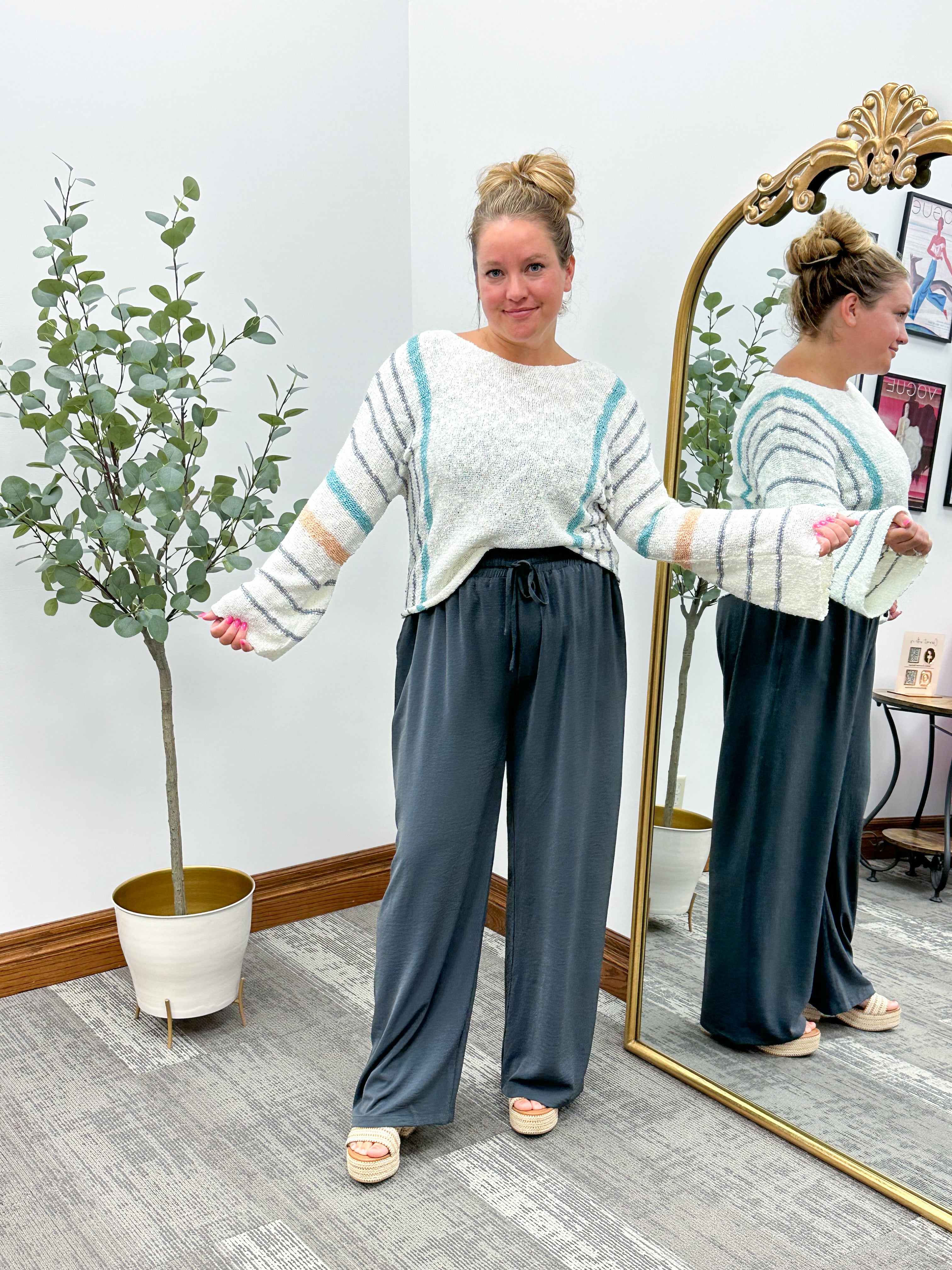 Navy Wide Leg Trouser Pants