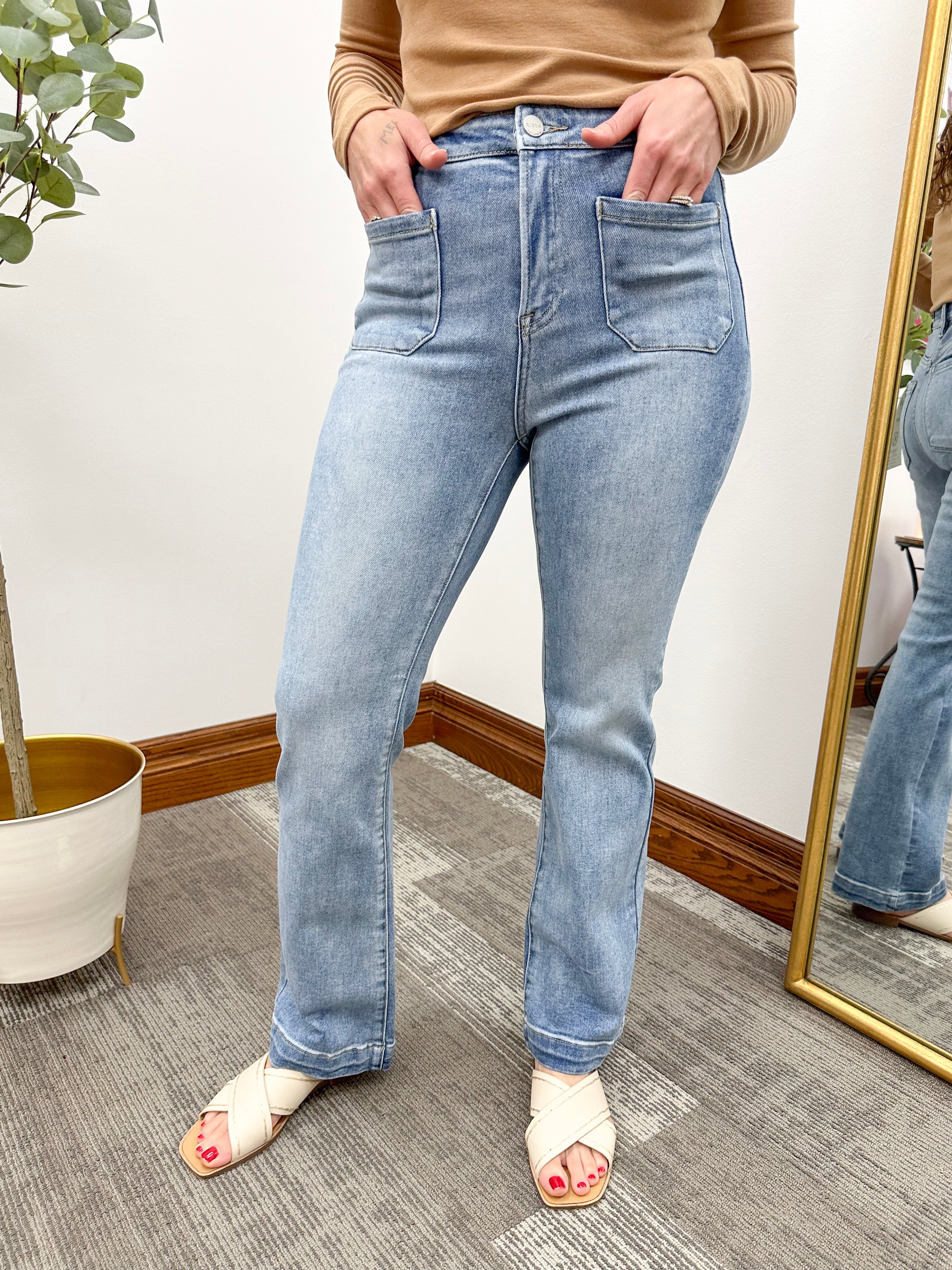 High Rise Front Pocket Straight Jeans