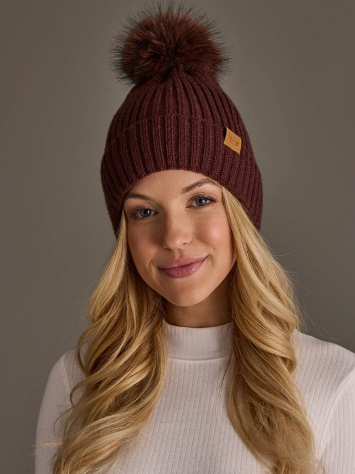 Brown Knit Pom Hat