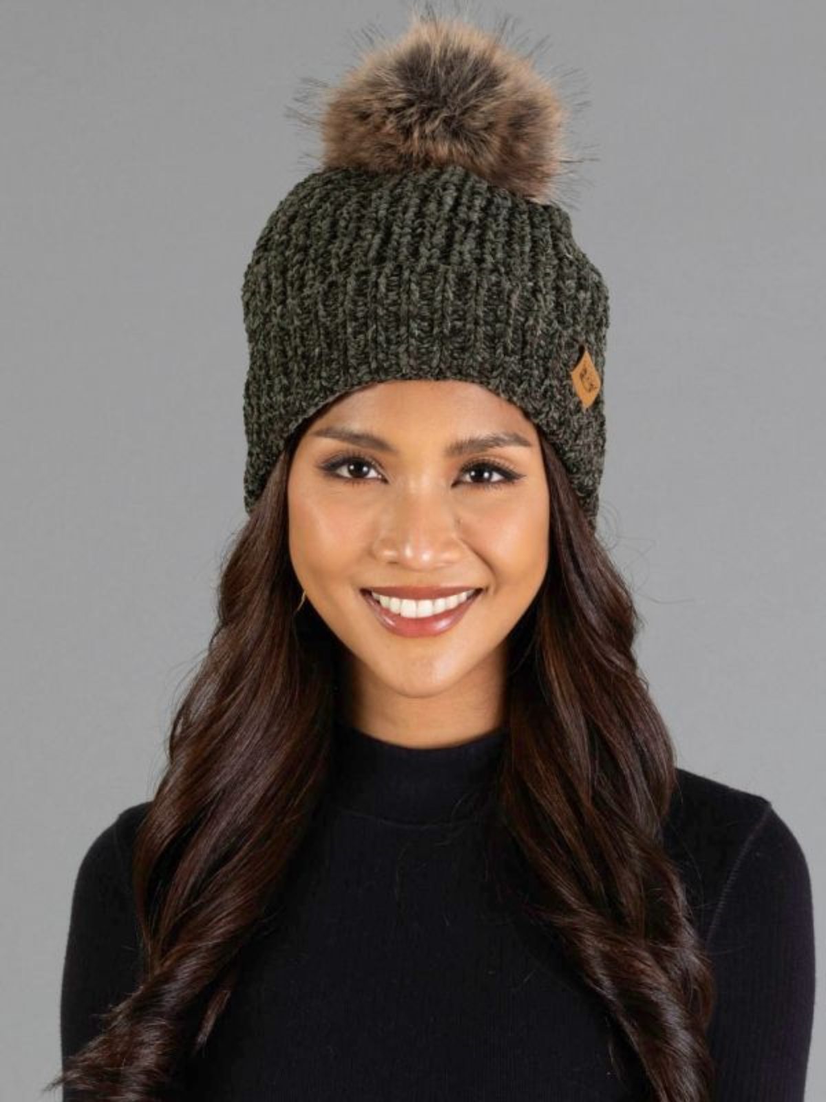 Dark Green Chenille Pom Hat