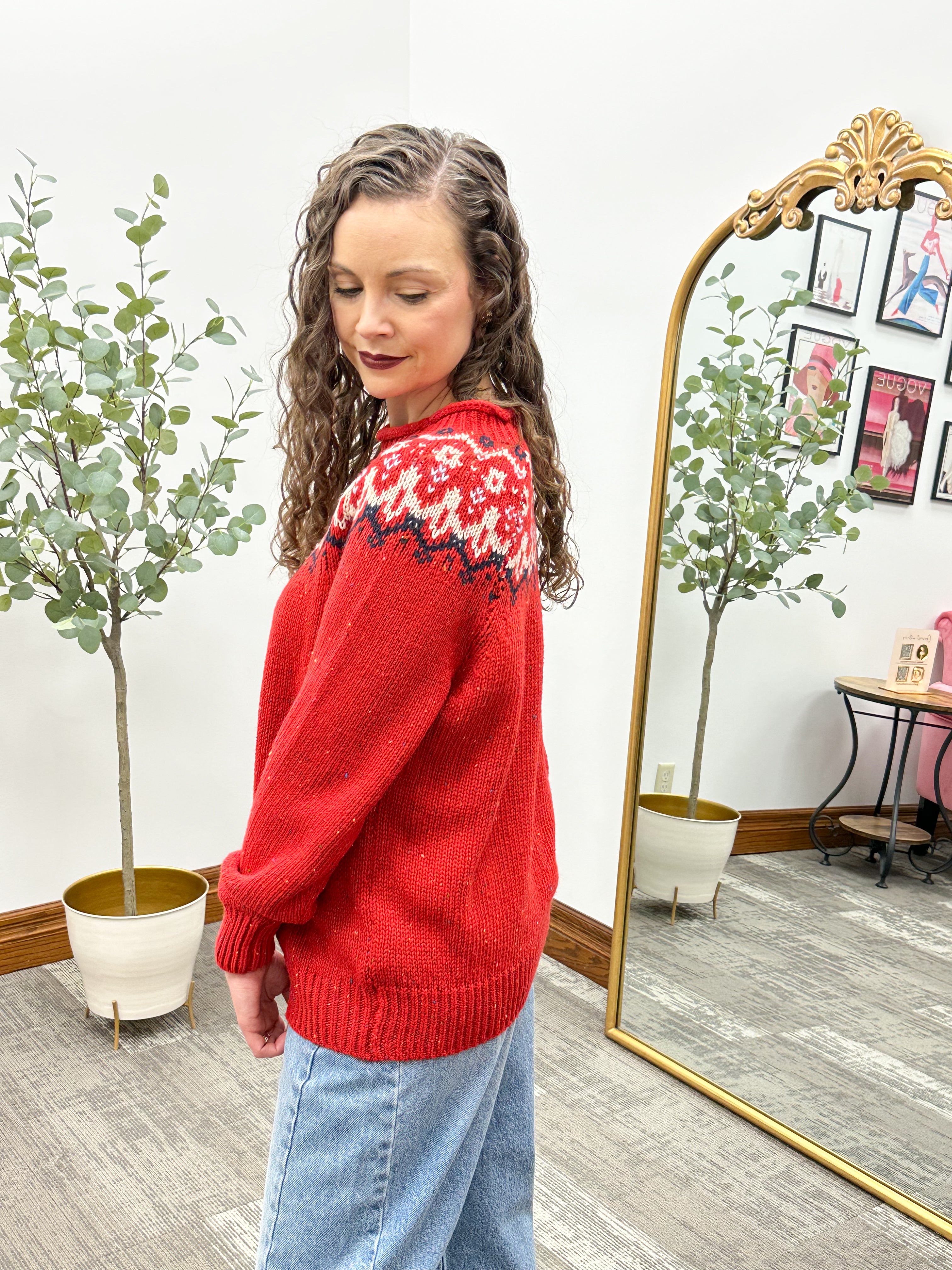 Red Fair Isle Knit Sweater