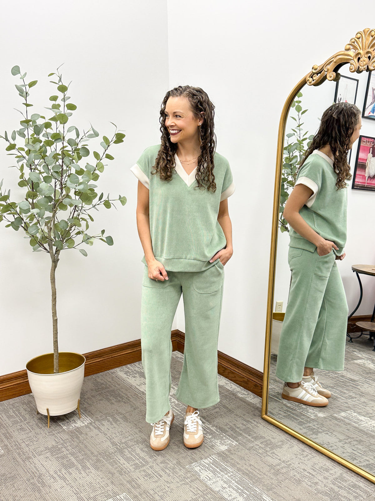 Corduroy V-Neck Lounge Top
